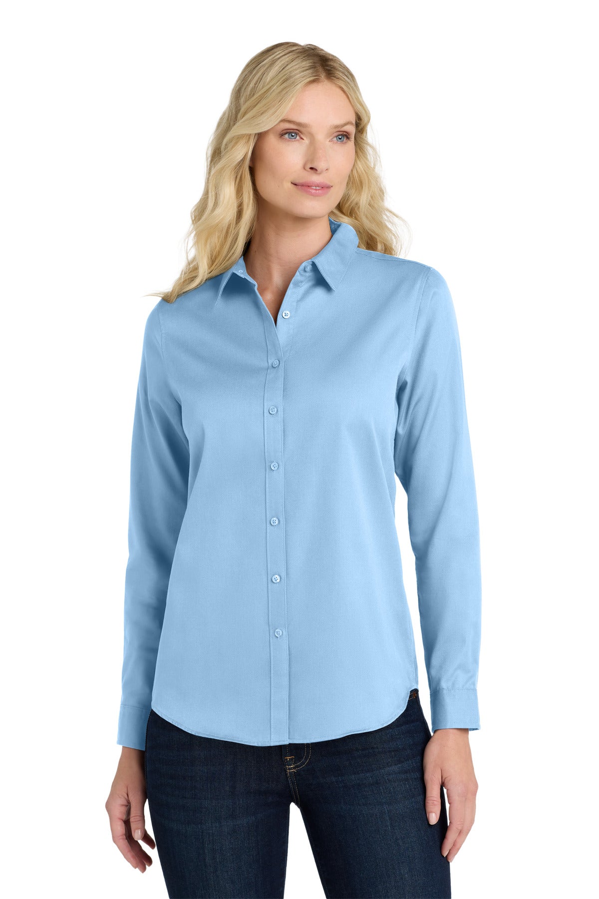 Port Authority Women's Long Sleeve SuperPro ReactTwill Shirt. LW808 - Cloud Blue