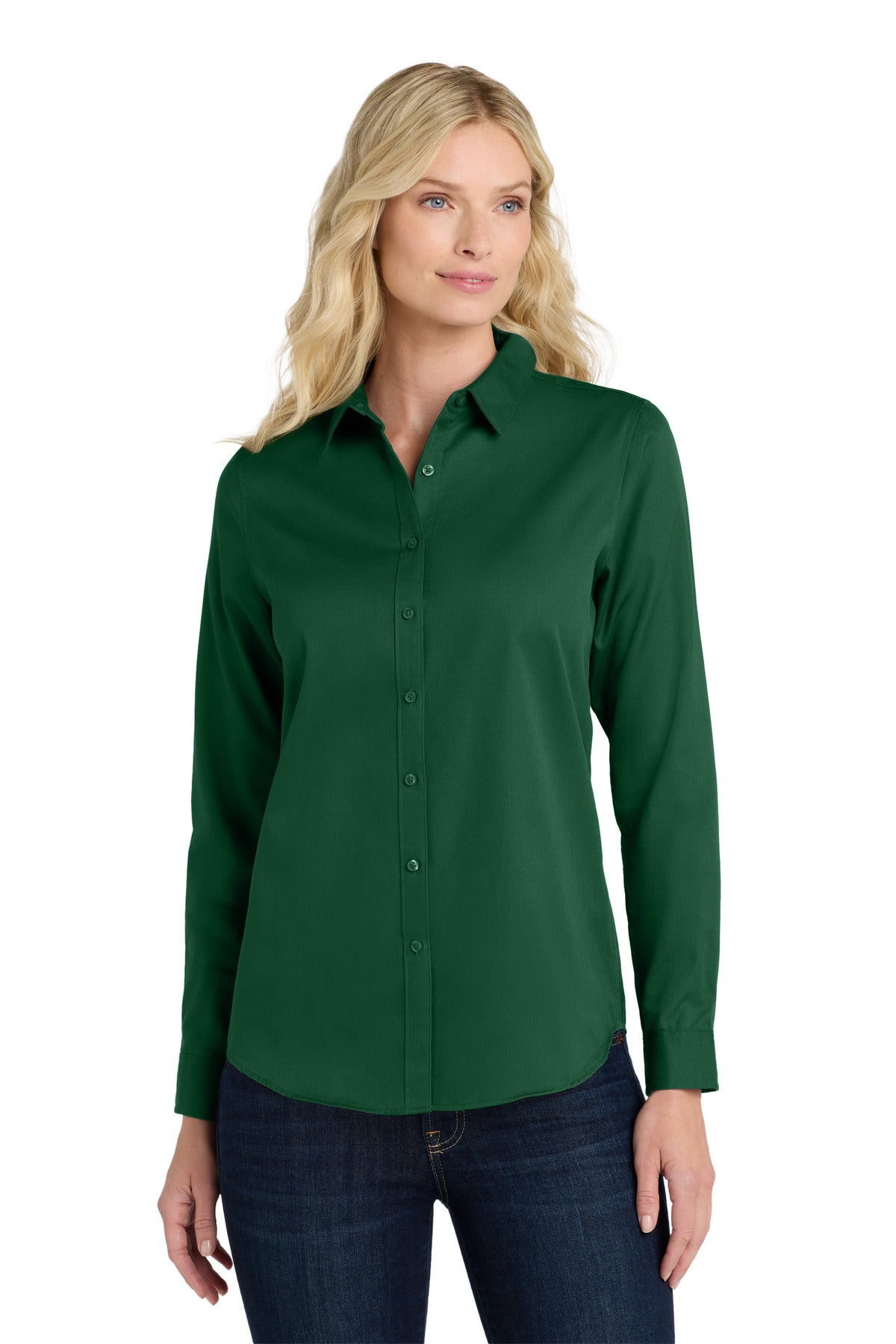 Port Authority Women's Long Sleeve SuperPro ReactTwill Shirt. LW808 - Dark Green