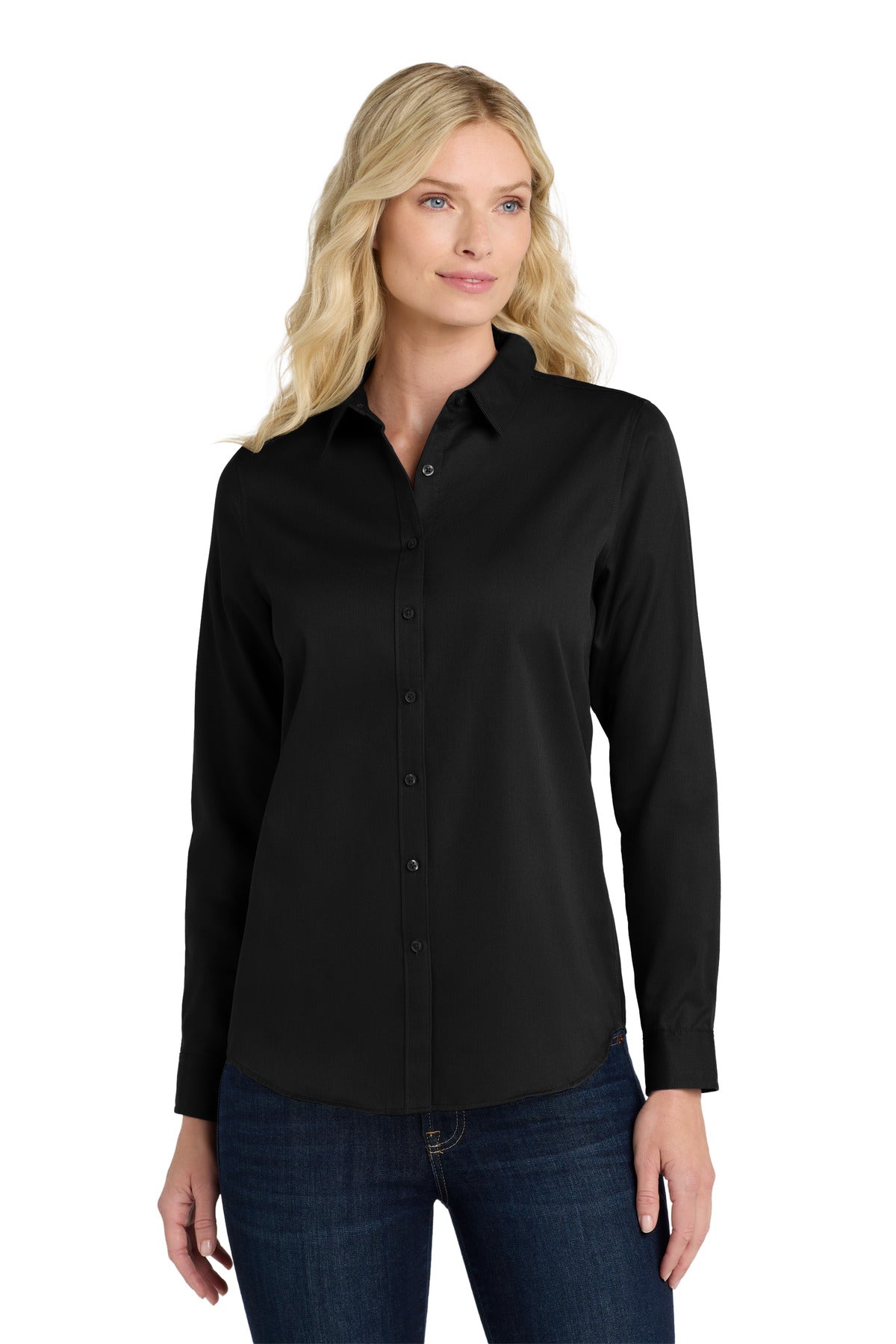 Port Authority Women's Long Sleeve SuperPro ReactTwill Shirt. LW808 - Deep Black