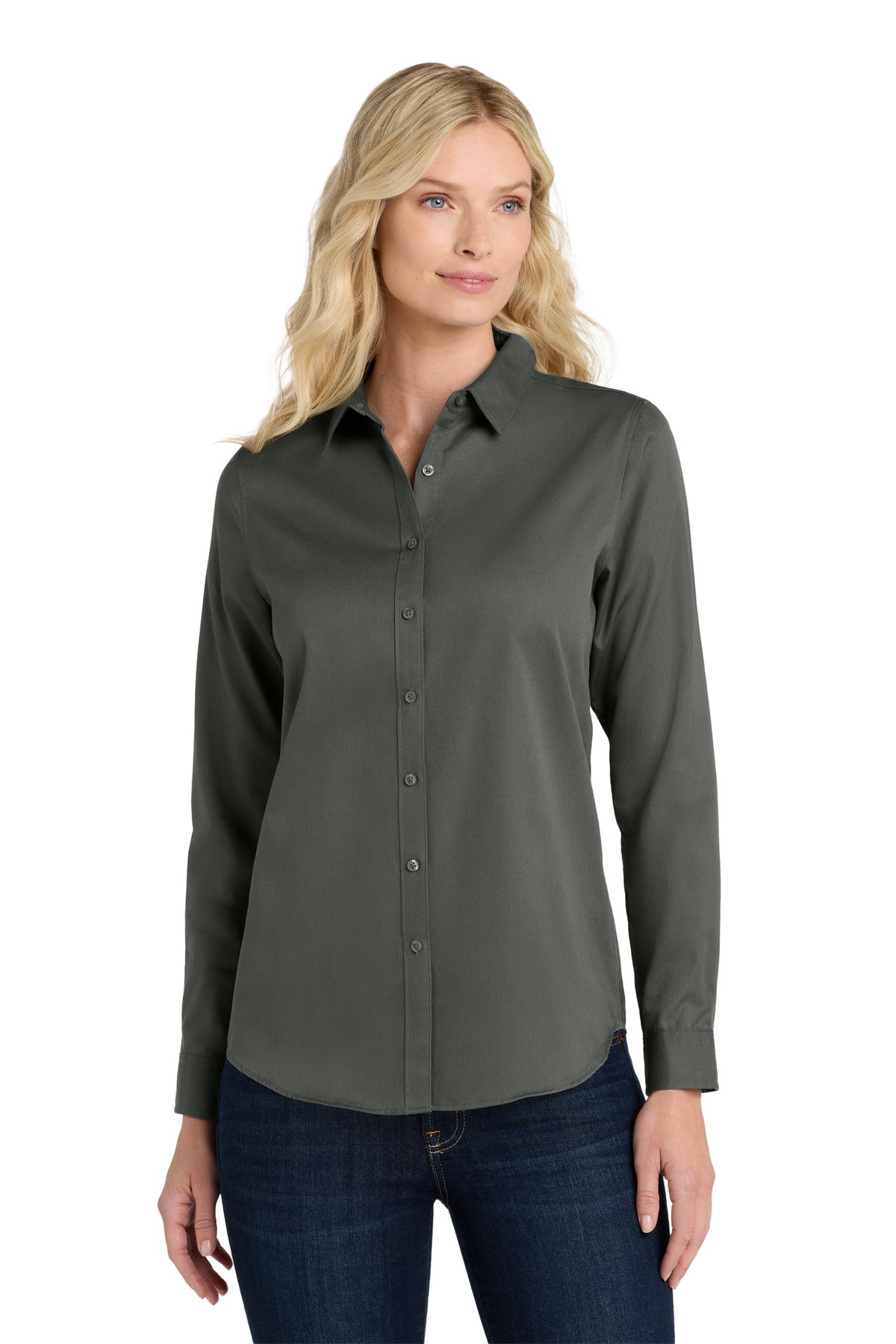 Port Authority Women's Long Sleeve SuperPro ReactTwill Shirt. LW808 - Storm Grey