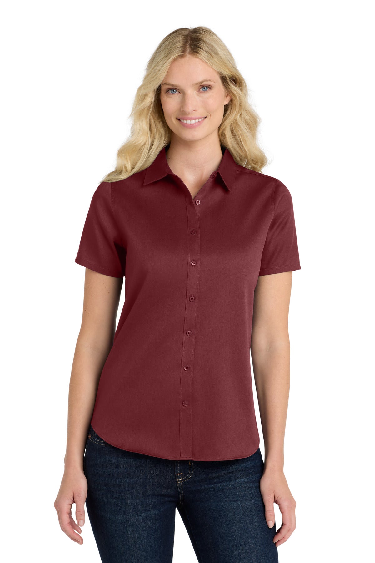 Port Authority Women's Short Sleeve SuperPro ReactTwill Shirt. LW809 - Burgundy