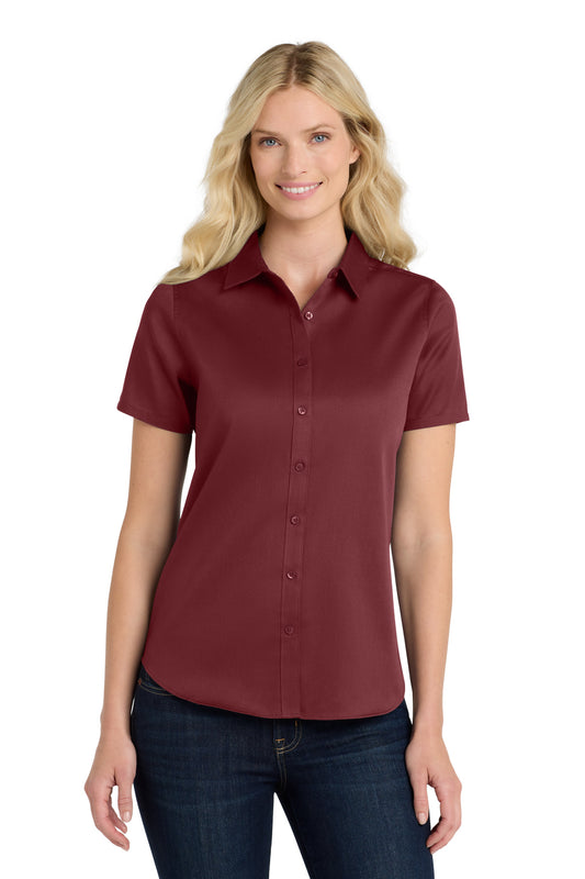 Port Authority Women's Short Sleeve SuperPro ReactTwill Shirt. LW809 - Burgundy