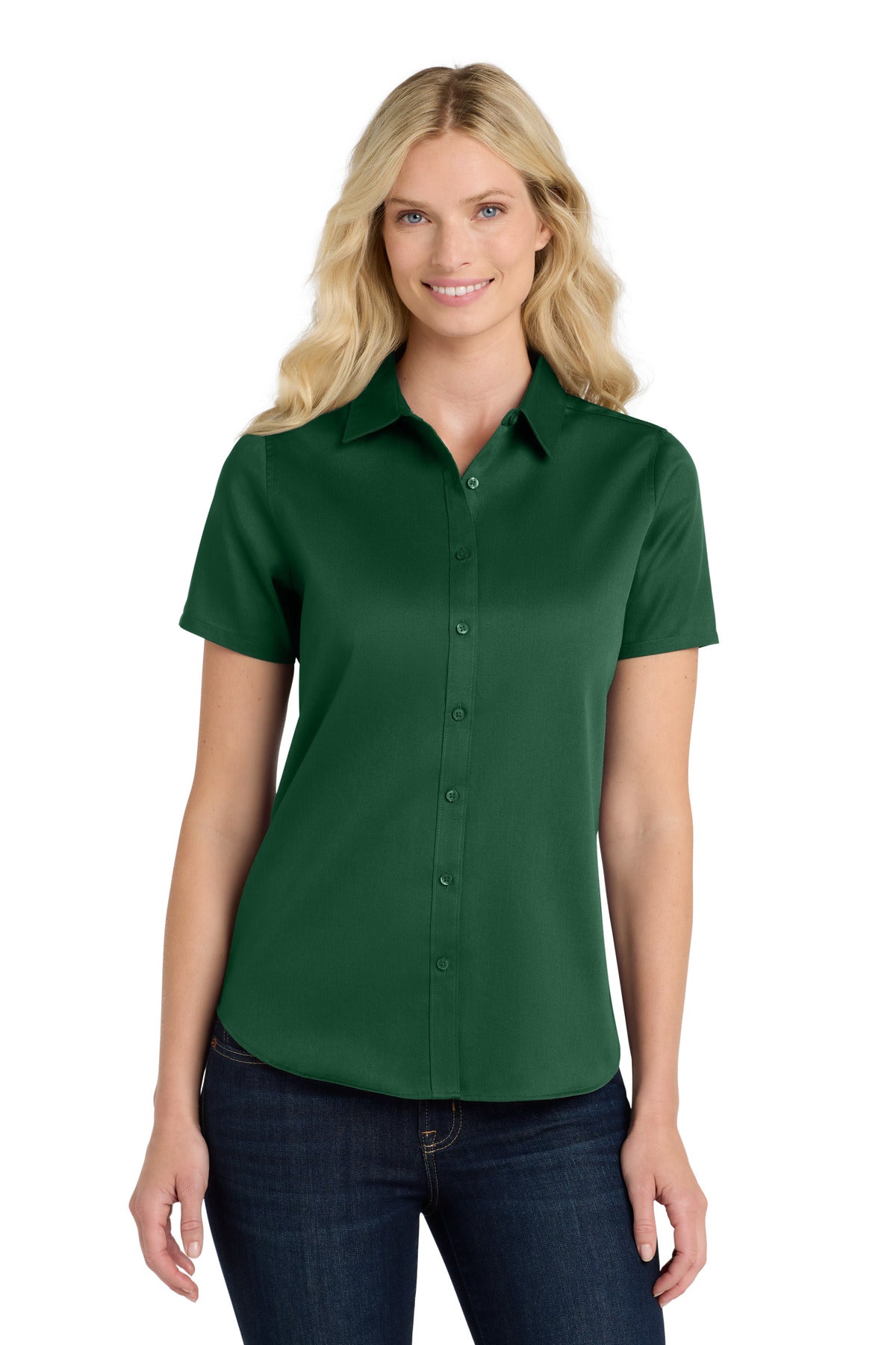 Port Authority Women's Short Sleeve SuperPro ReactTwill Shirt. LW809 - Dark Green