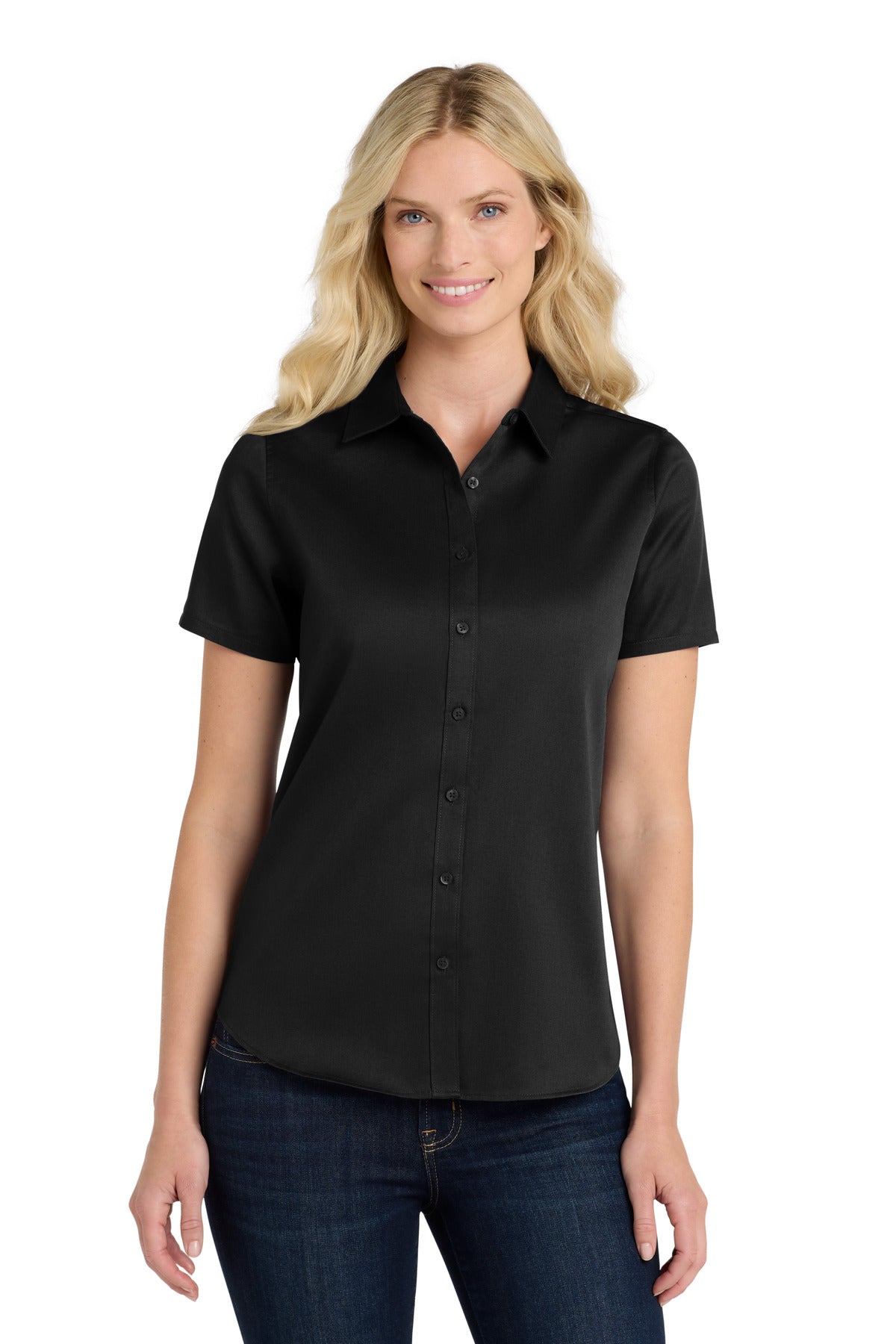 Port Authority Women's Short Sleeve SuperPro ReactTwill Shirt. LW809 - Deep Black