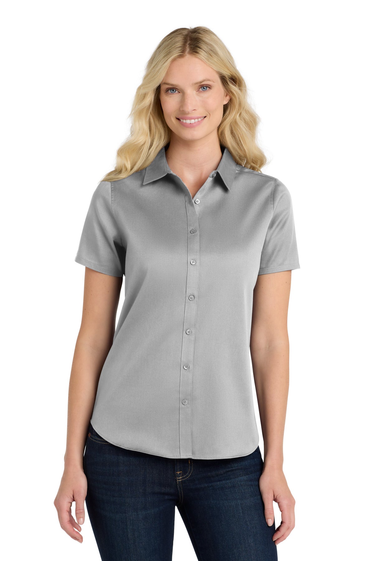Port Authority Women's Short Sleeve SuperPro ReactTwill Shirt. LW809 - Gusty Grey