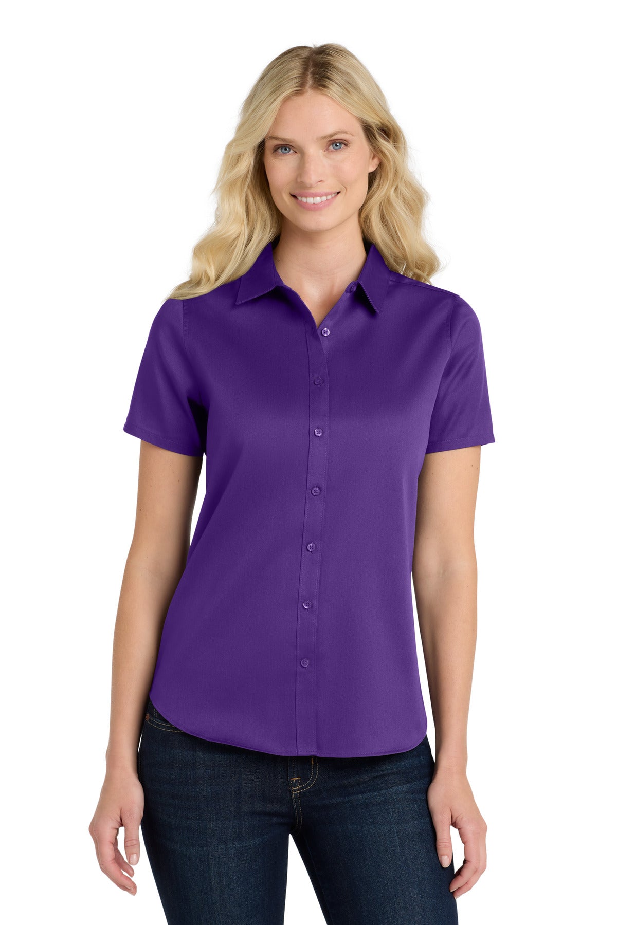 Port Authority Women's Short Sleeve SuperPro ReactTwill Shirt. LW809 - Purple