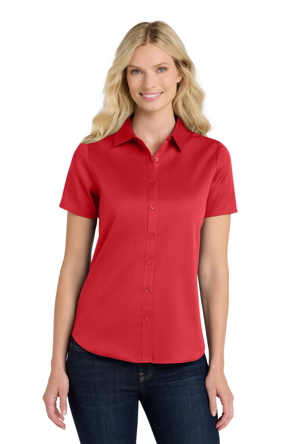 Port Authority Women's Short Sleeve SuperPro ReactTwill Shirt. LW809 - Rich Red