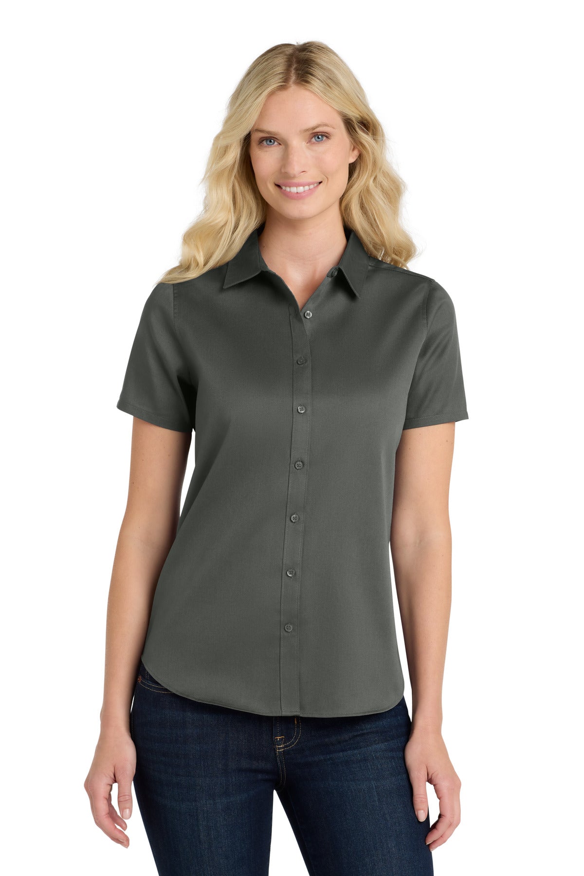 Port Authority Women's Short Sleeve SuperPro ReactTwill Shirt. LW809 - Storm Grey