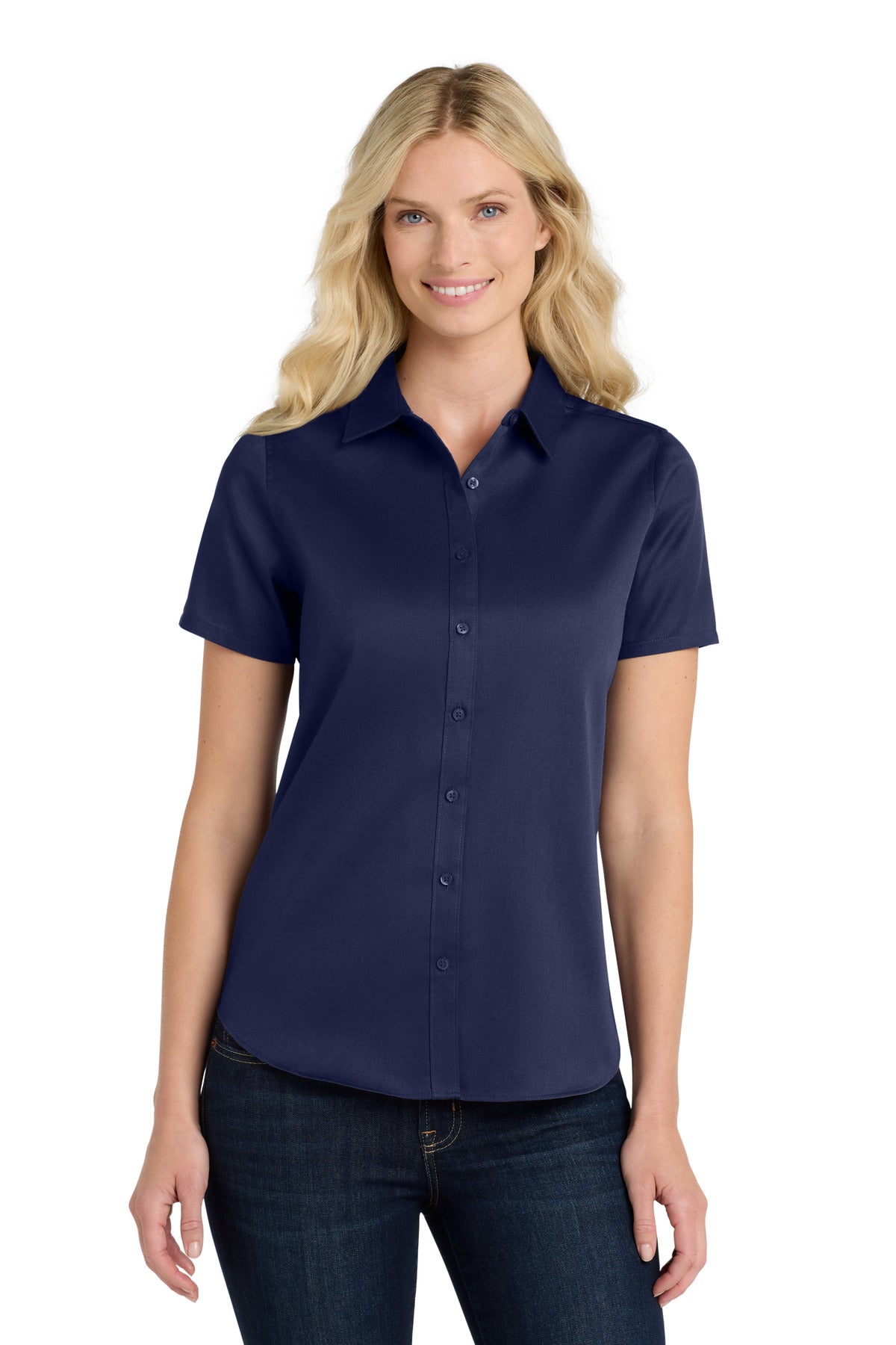 Port Authority Women's Short Sleeve SuperPro ReactTwill Shirt. LW809 - True Navy