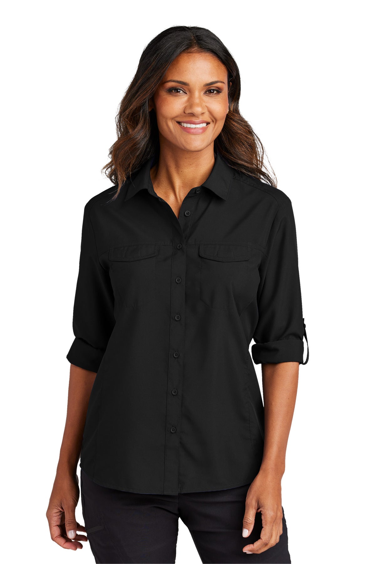 Port Authority Women's Long Sleeve UV Daybreak Shirt LW960 - Deep Black