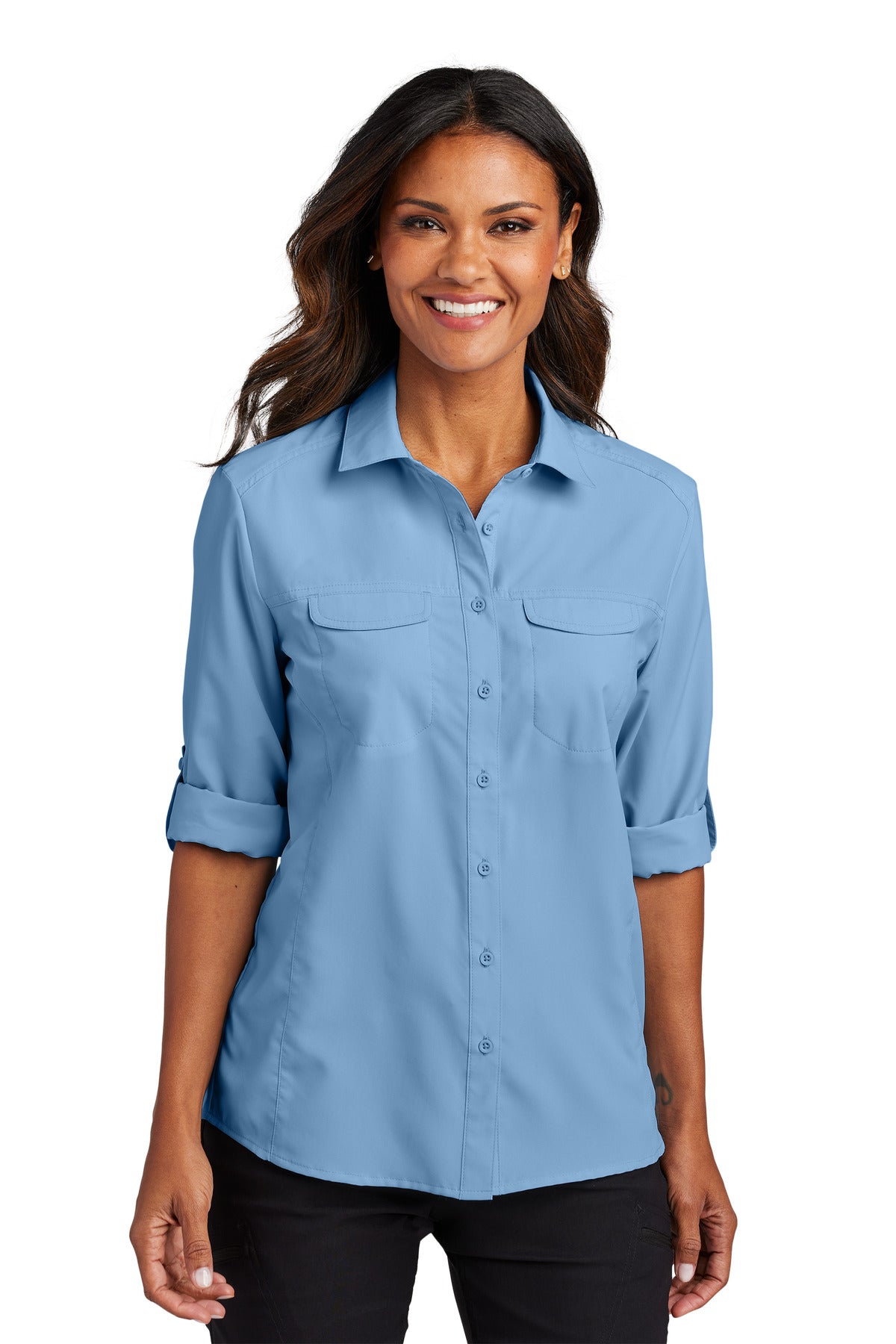 Port Authority Women's Long Sleeve UV Daybreak Shirt LW960 - Light Blue