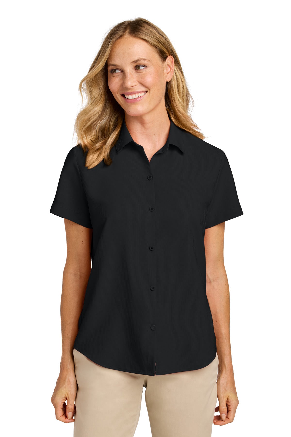 Port Authority Women's Short Sleeve UV Dockside Shirt LW963 - Deep Black