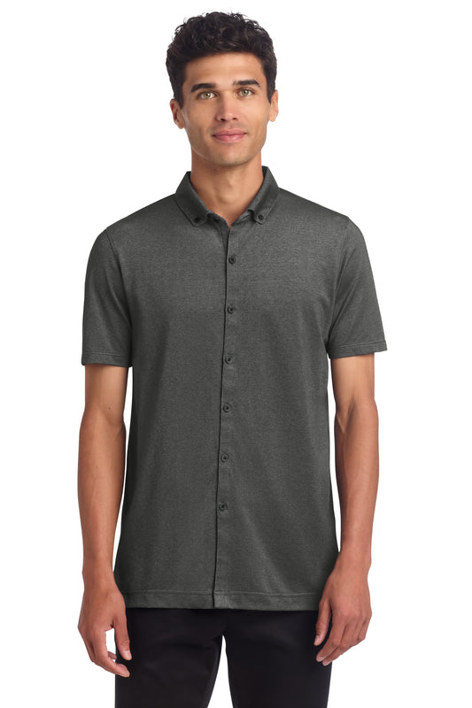 Mercer+Mettle Stretch Pique Full-Button Polo MM1006 - Anchor Grey Heather