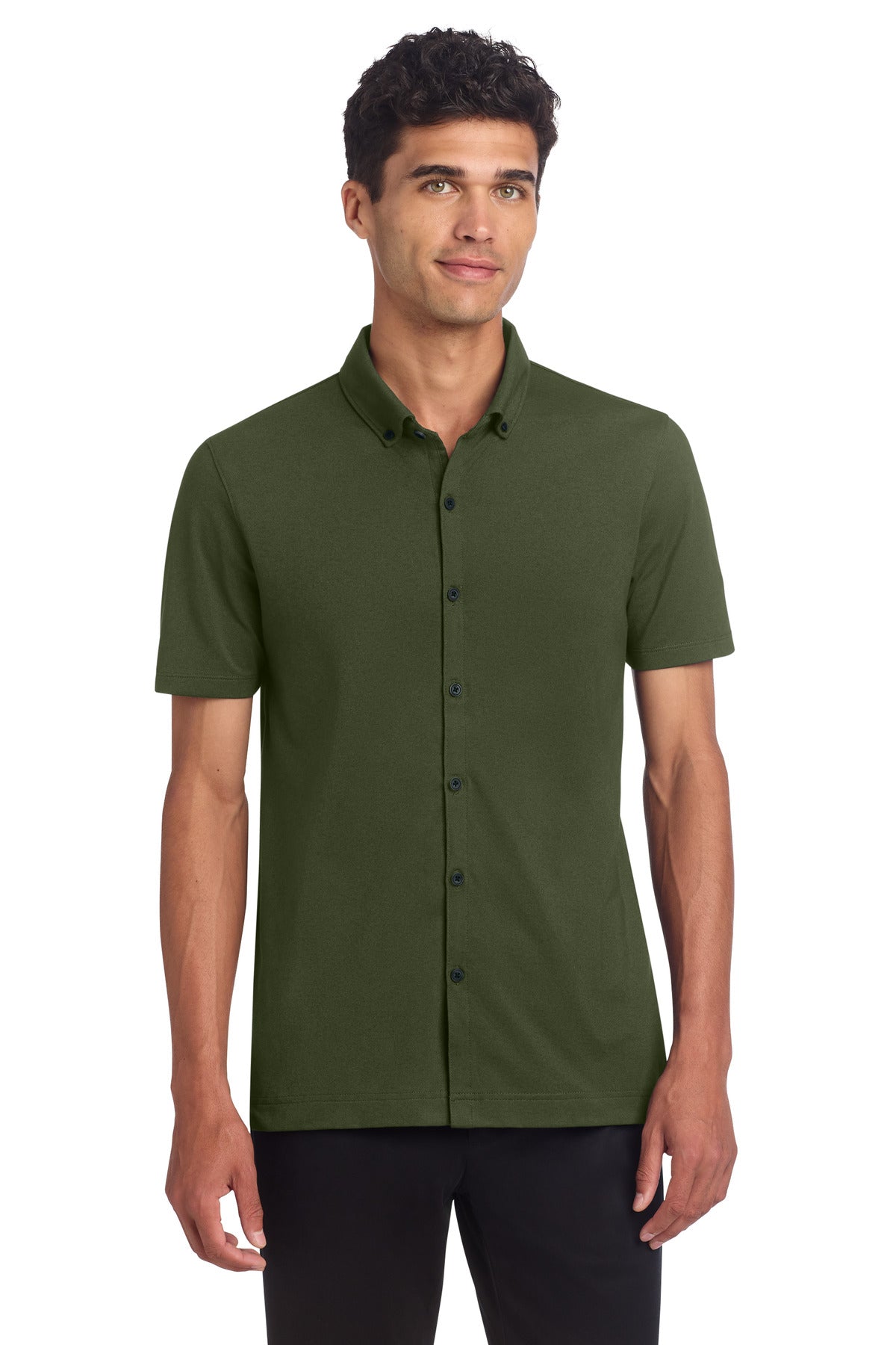 Mercer+Mettle Stretch Pique Full-Button Polo MM1006 - Townsend Green