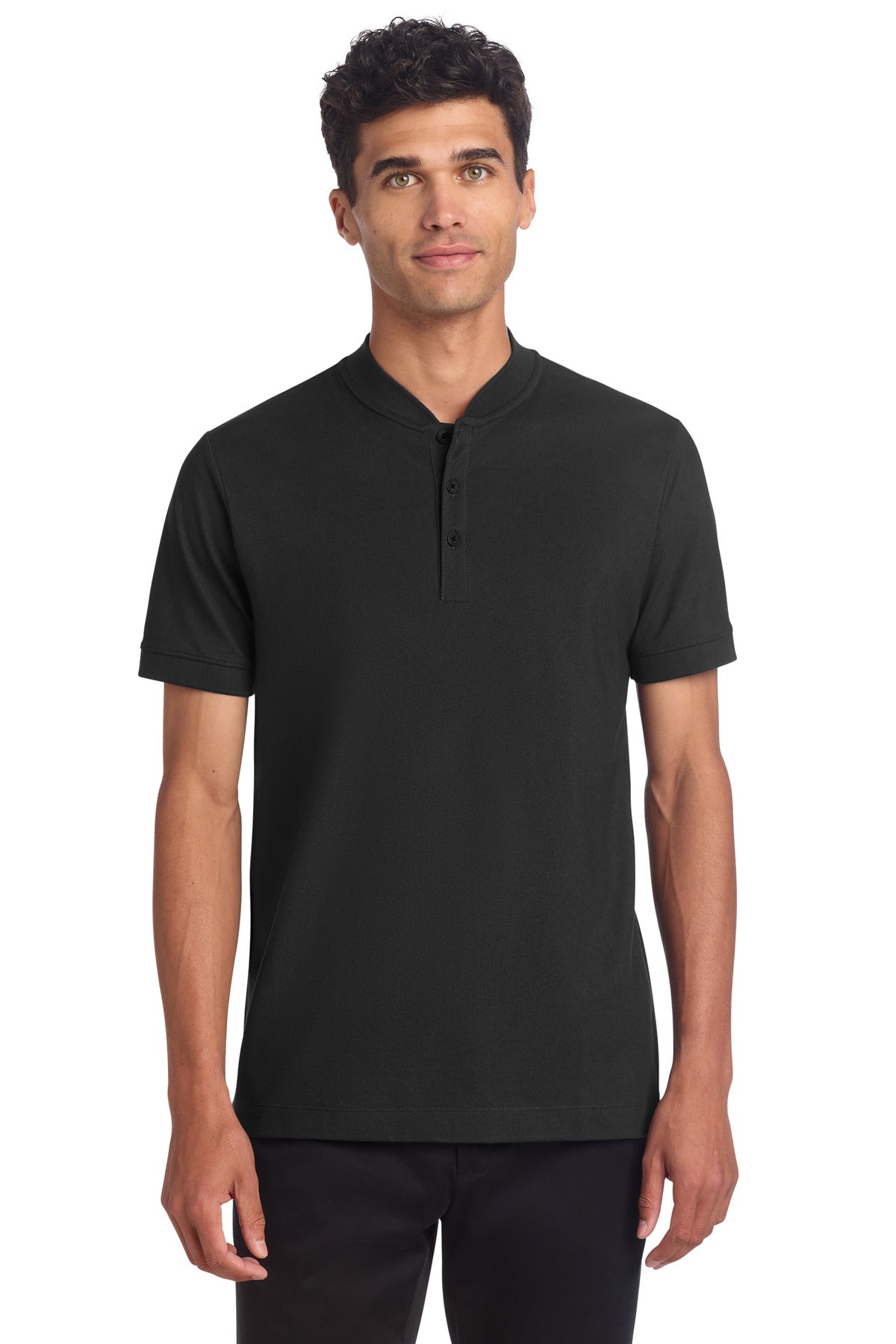 Mercer+Mettle Stretch Pique Henley MM1008 - Deep Black