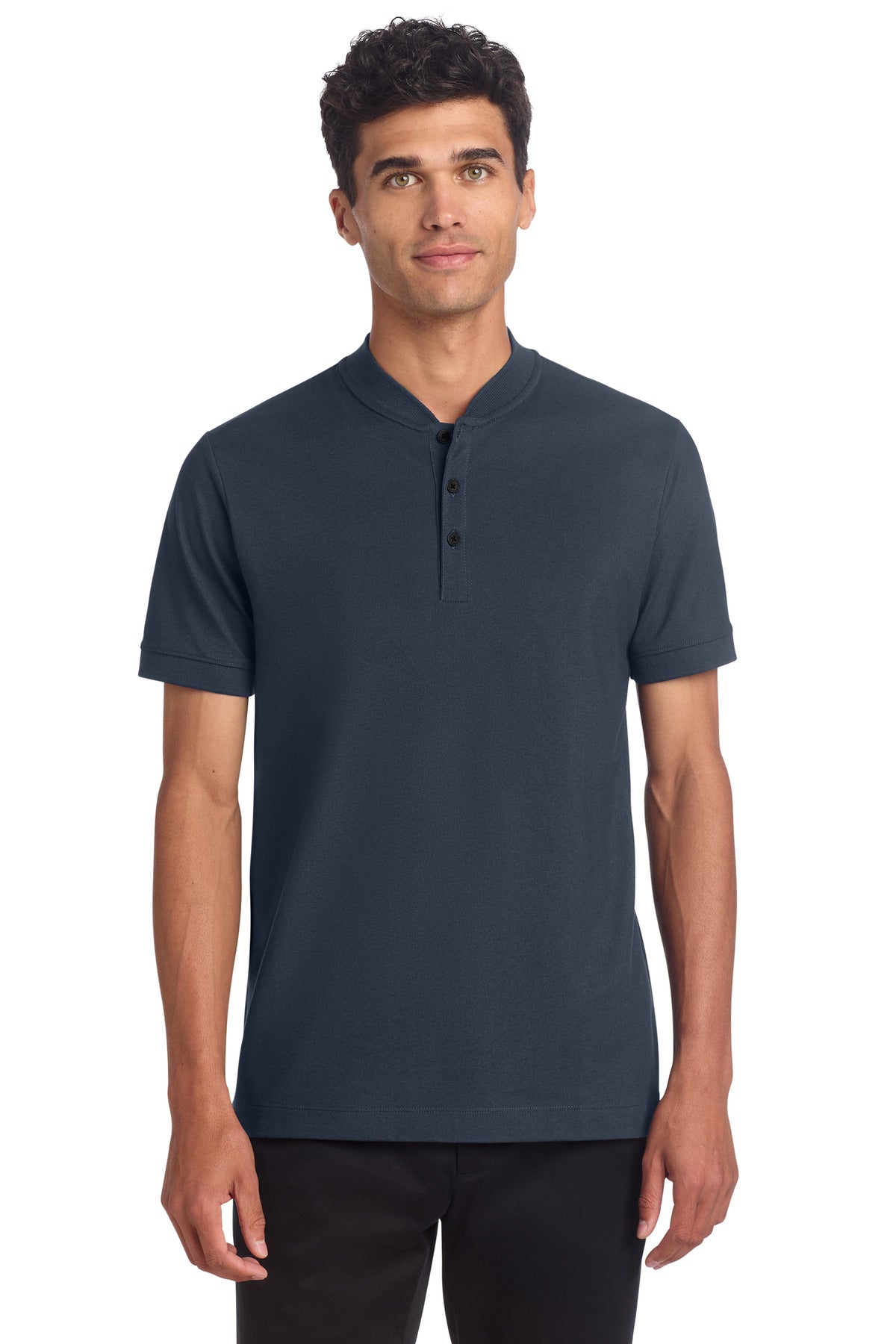 Mercer+Mettle Stretch Pique Henley MM1008 - Night Navy