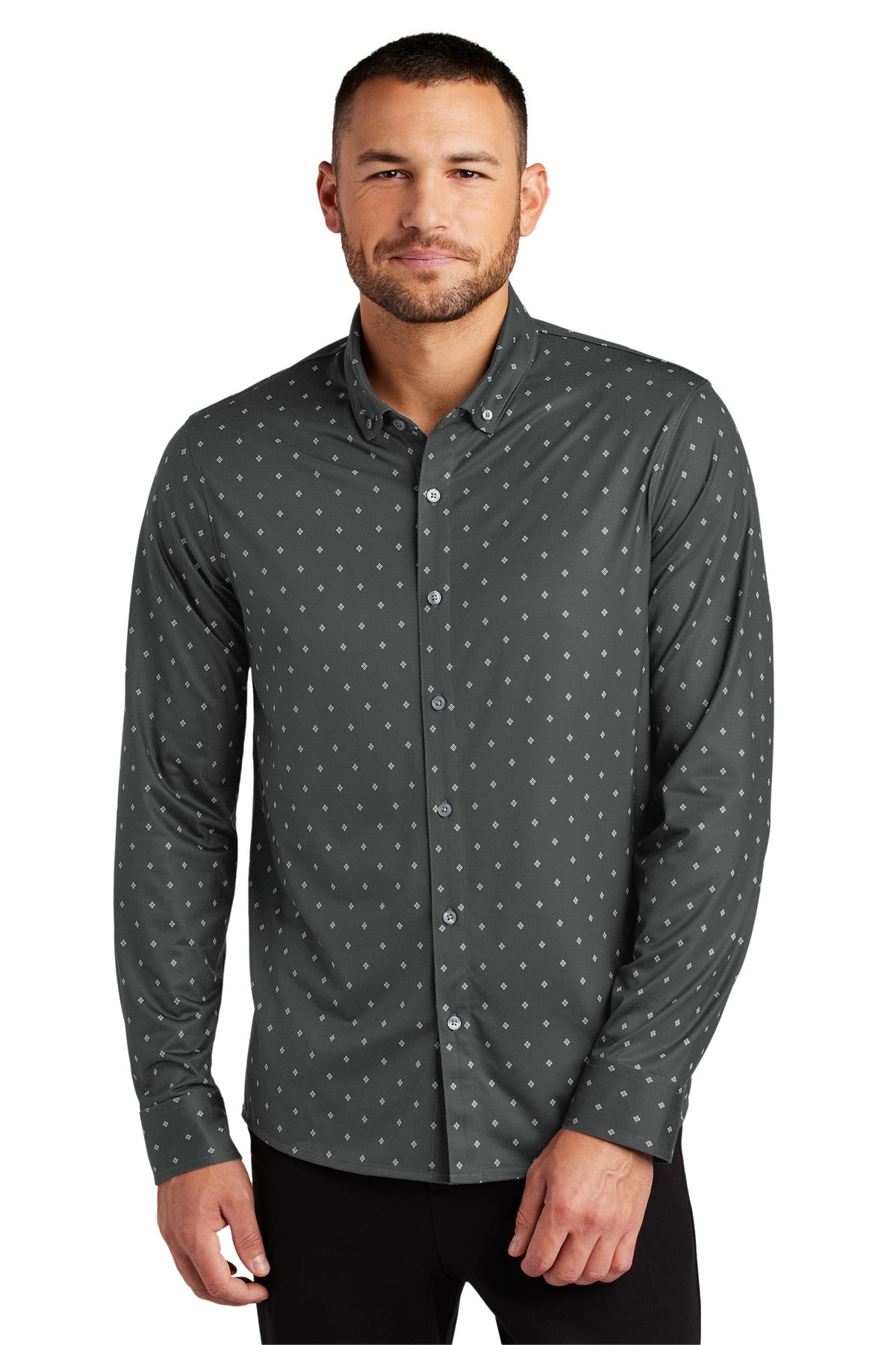 Mercer+Mettle Stretch Jersey Long Sleeve Shirt MM1018 - Anchor Grey Geo Diamond