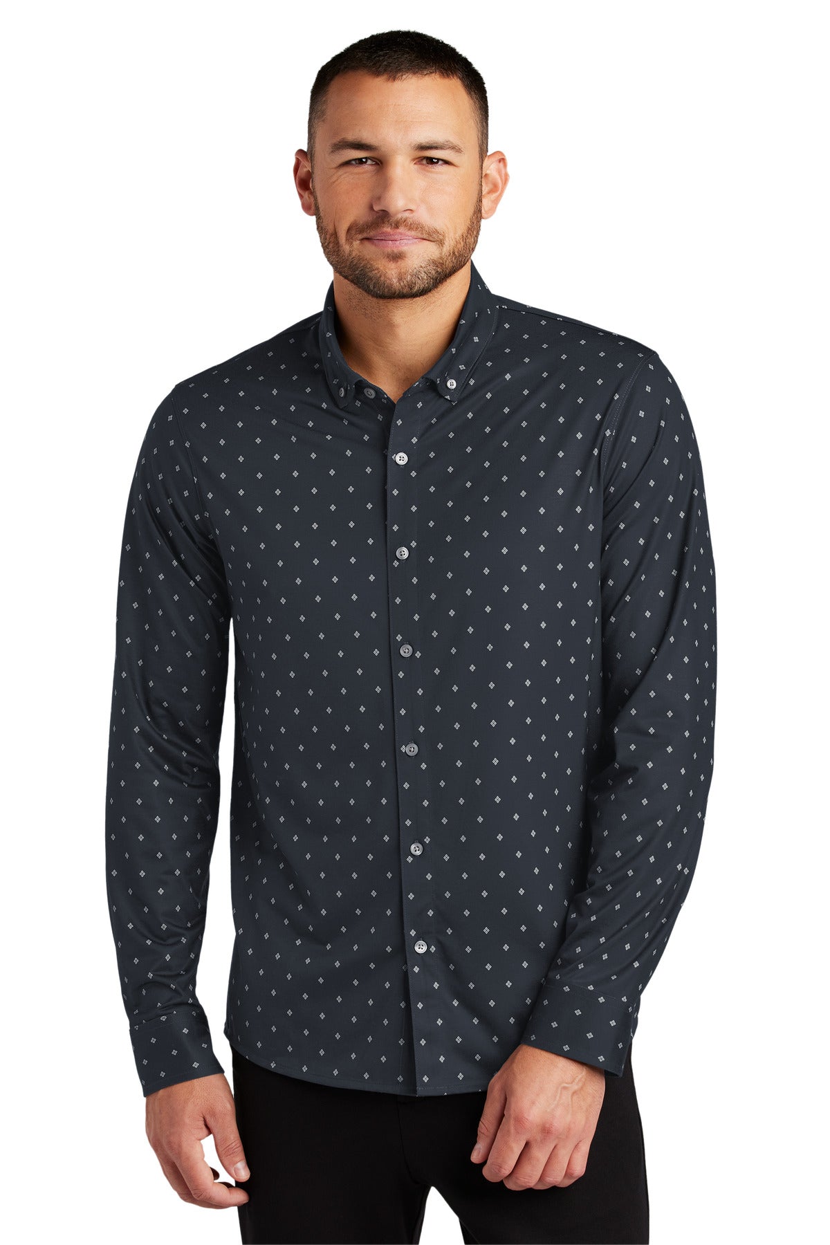 Mercer+Mettle Stretch Jersey Long Sleeve Shirt MM1018 - Navy Geo Diamond