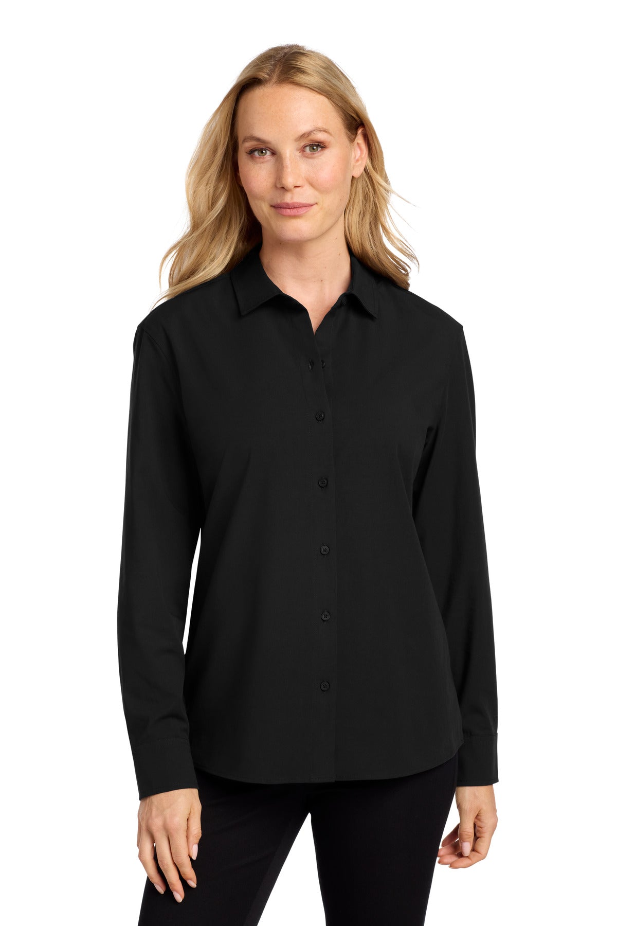 Mercer+Mettle Women's Long Sleeve Stretch Woven Shirt MM2001 - Deep Black