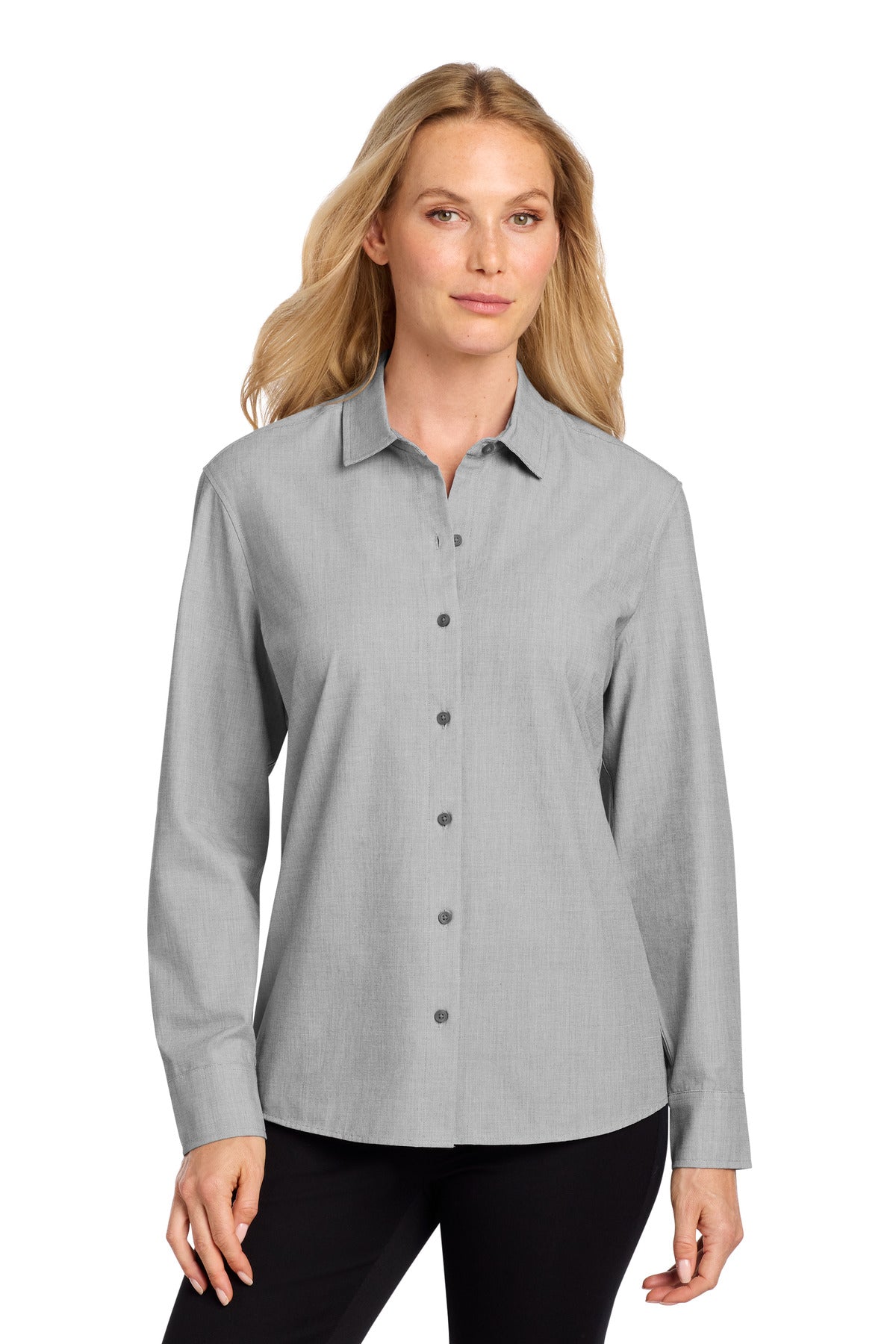 Mercer+Mettle Women's Long Sleeve Stretch Woven Shirt MM2001 - Gusty Grey End On End