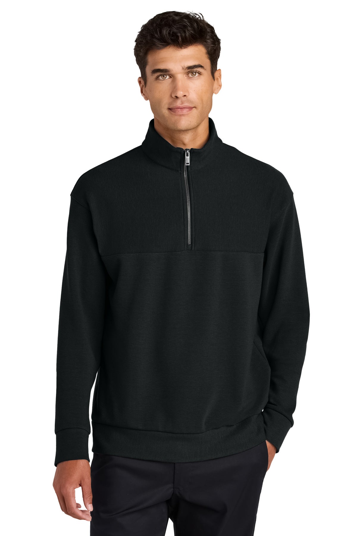 Mercer+Mettle Linear Texture 1/4-Zip MM3040 - Deep Black