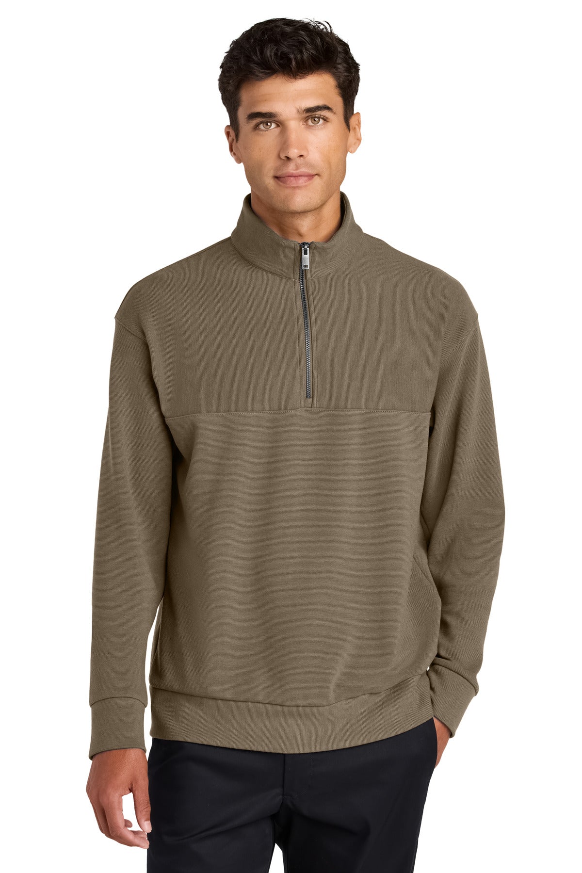 Mercer+Mettle Linear Texture 1/4-Zip MM3040 - Warm Taupe