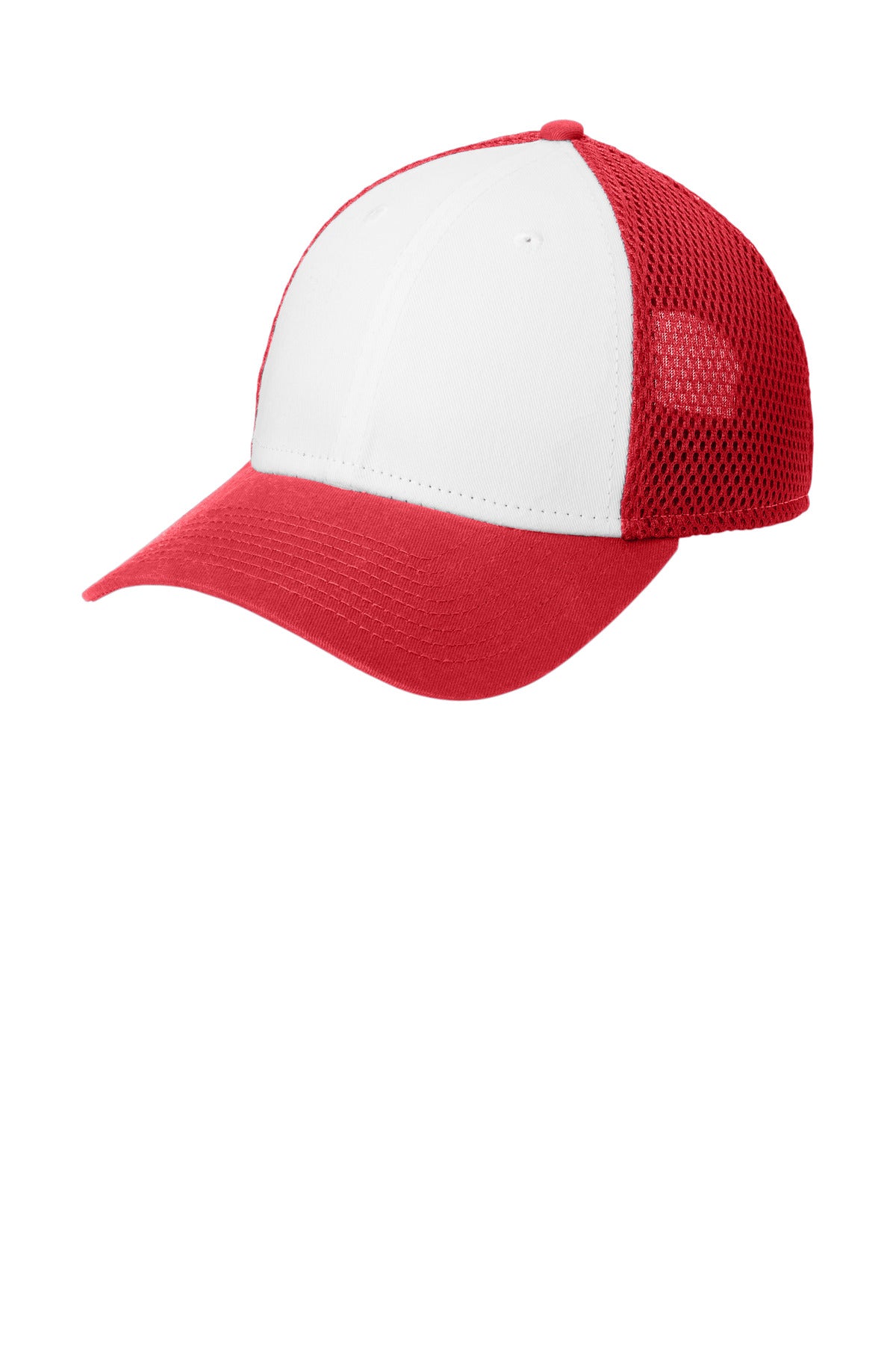 New Era Snapback Contrast Front Mesh Cap. NE204 - White/ Scarlet Red