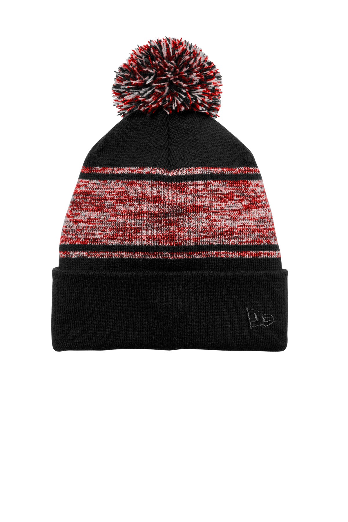 New Era Knit Chilled Pom Beanie NE909 - Black/ Scarlet