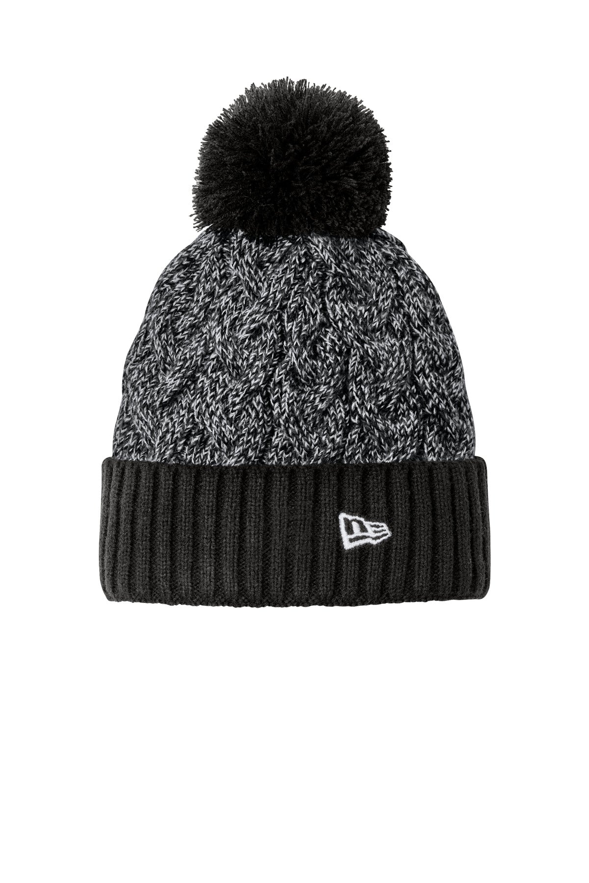 New Era Marled Knit Pom Beanie NE910 - Black/ Graphite/ White