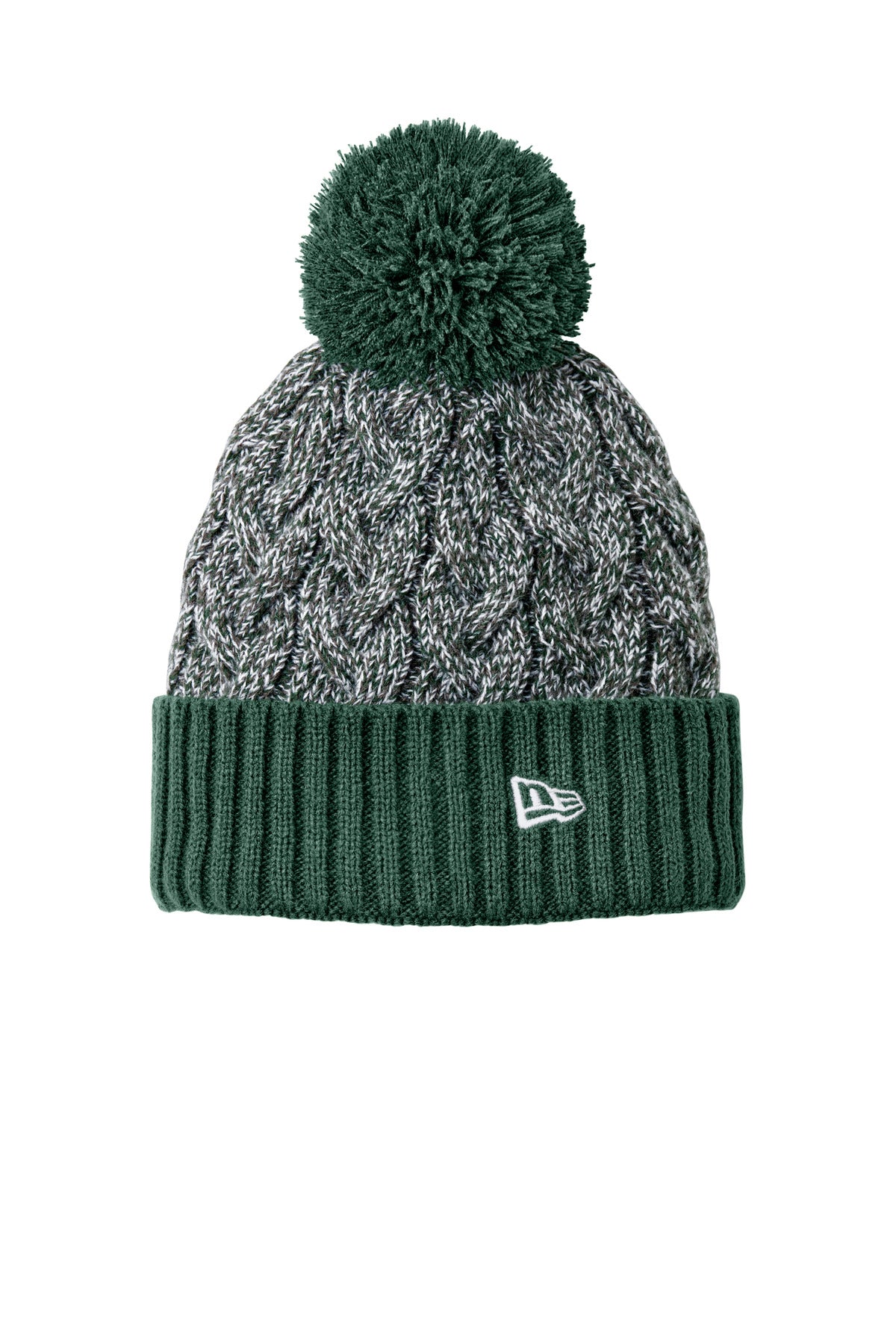 New Era Marled Knit Pom Beanie NE910 - Dark Green/ Graphite/ White