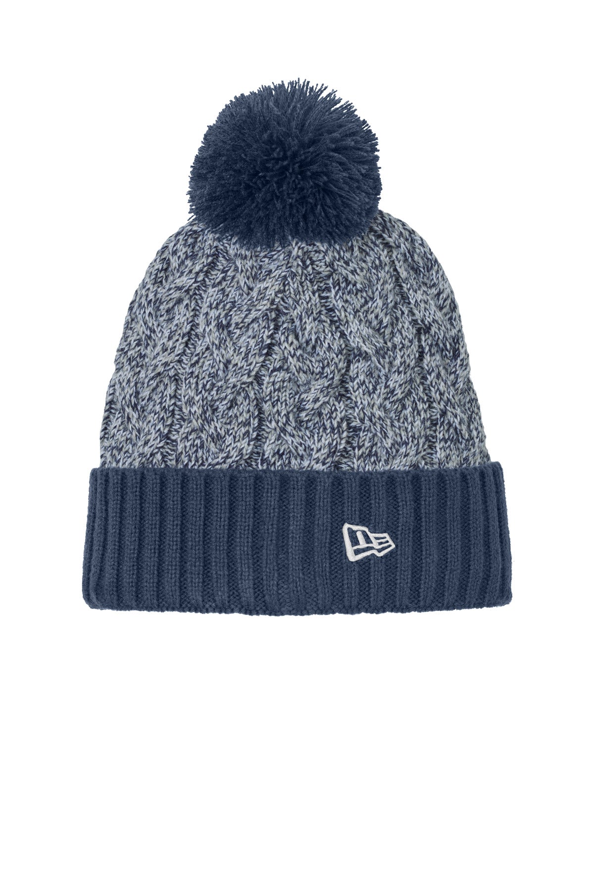 New Era Marled Knit Pom Beanie NE910 - Deep Navy/ Grey/ White