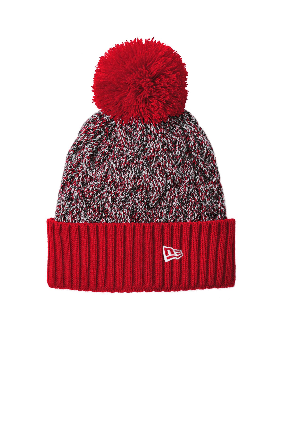 New Era Marled Knit Pom Beanie NE910 - Scarlet/ Black/ White