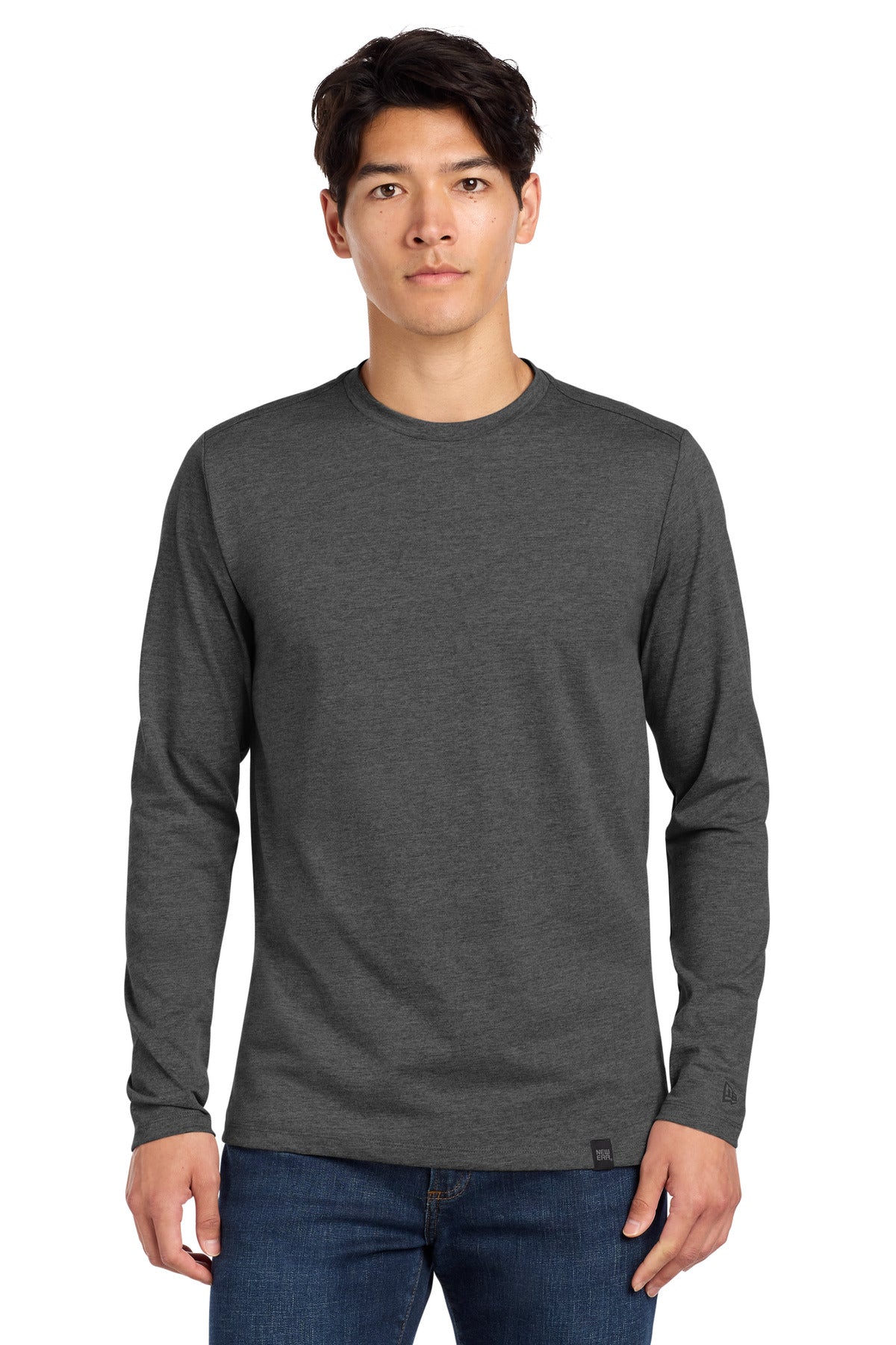 New Era  Heritage Blend Long Sleeve Crew Tee. NEA102 - Black Heather
