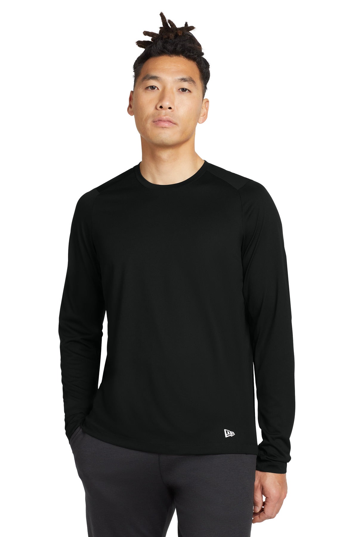 New Era  Series Performance Long Sleeve Crew Tee. NEA201 - Black Solid