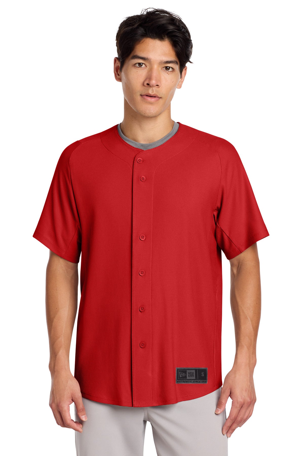 New Era  Diamond Era Full-Button Jersey. NEA220 - Scarlet