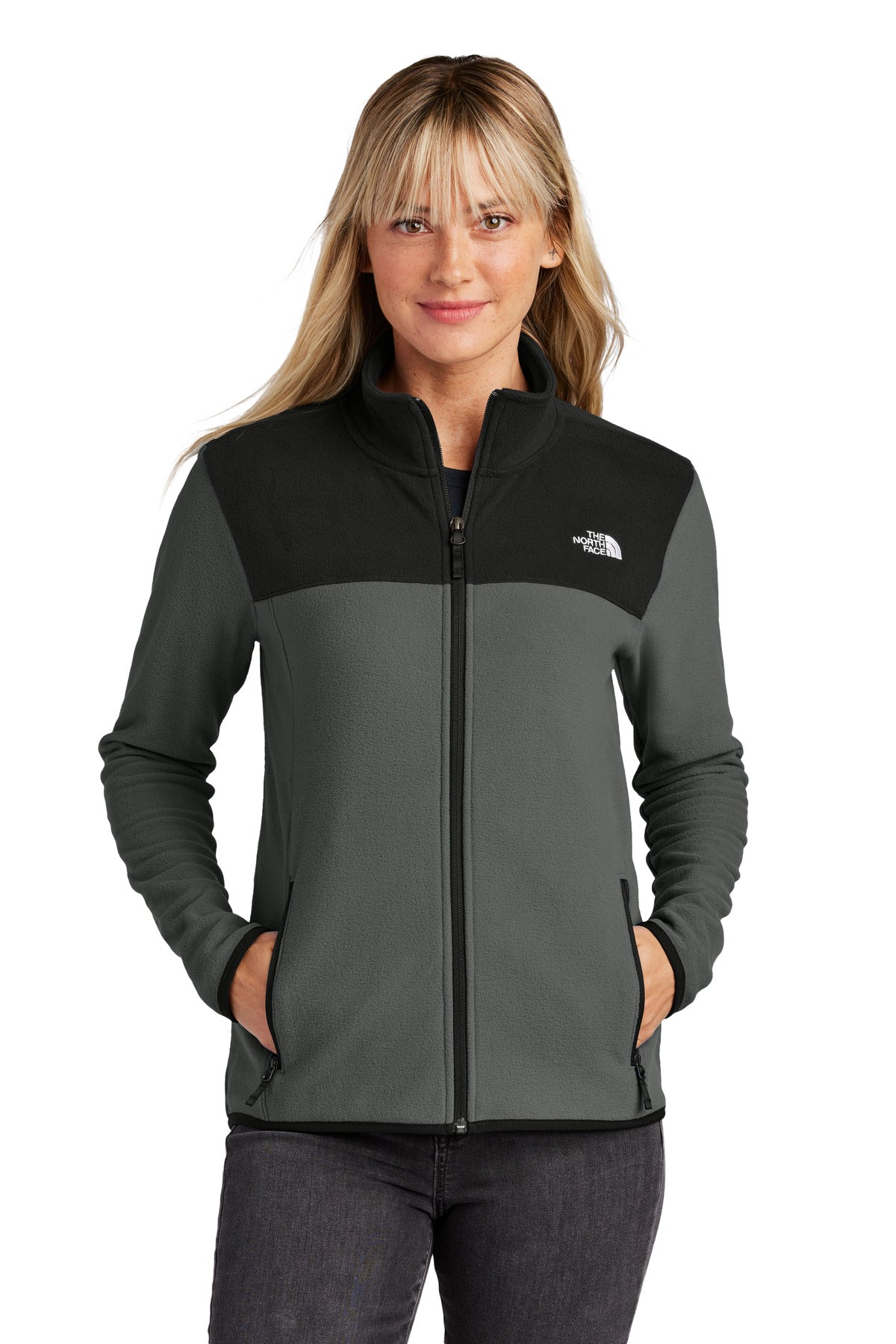 The North Face Women's Glacier Full-Zip Fleece Jacket NF0A7V4K - Asphalt Grey/ TNF Black