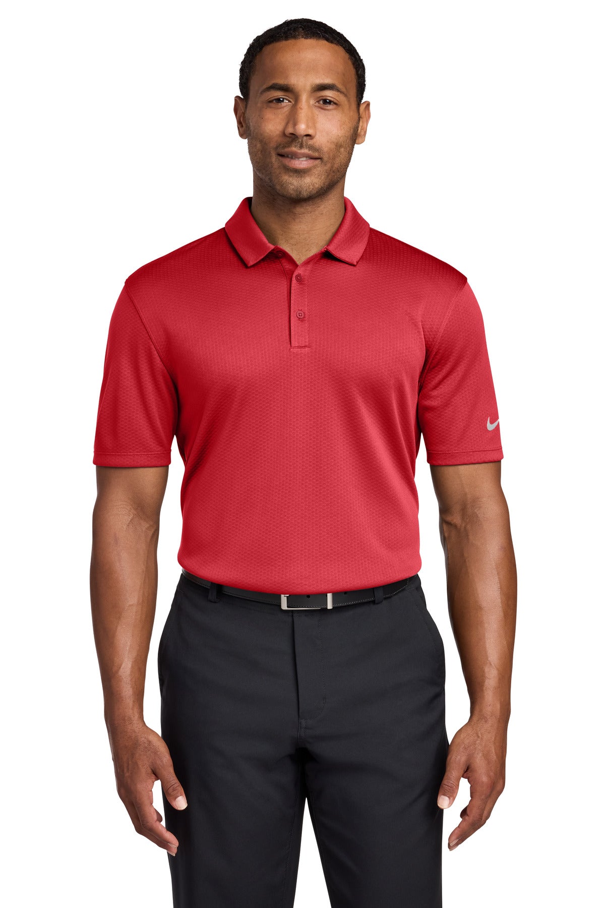 Nike Dri-FIT Hex Textured Polo. NKAH6266 - Gym Red