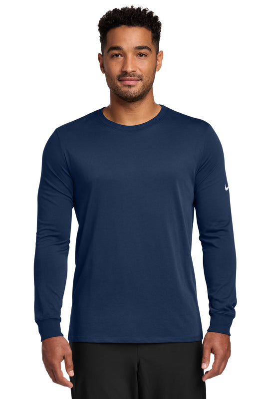 Nike Dri-FIT Cotton/Poly Long Sleeve Tee. NKBQ5230 - College Navy