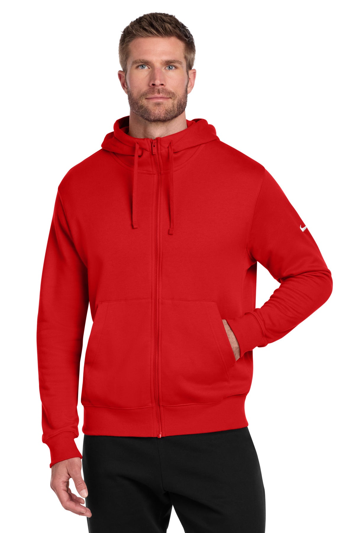 Nike Club Fleece Sleeve Swoosh Full-Zip Hoodie NKDR1513 - University Red