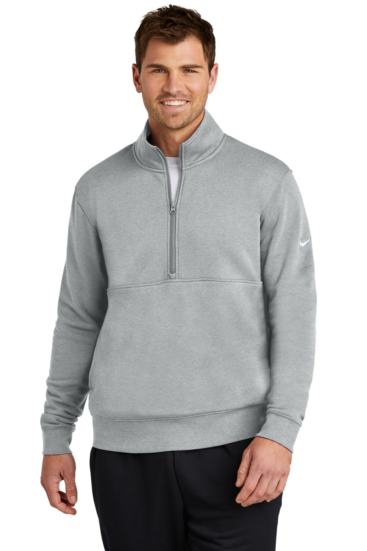 Nike Club Fleece Sleeve Swoosh 1/2-Zip NKDX6718 - Dark Grey Heather