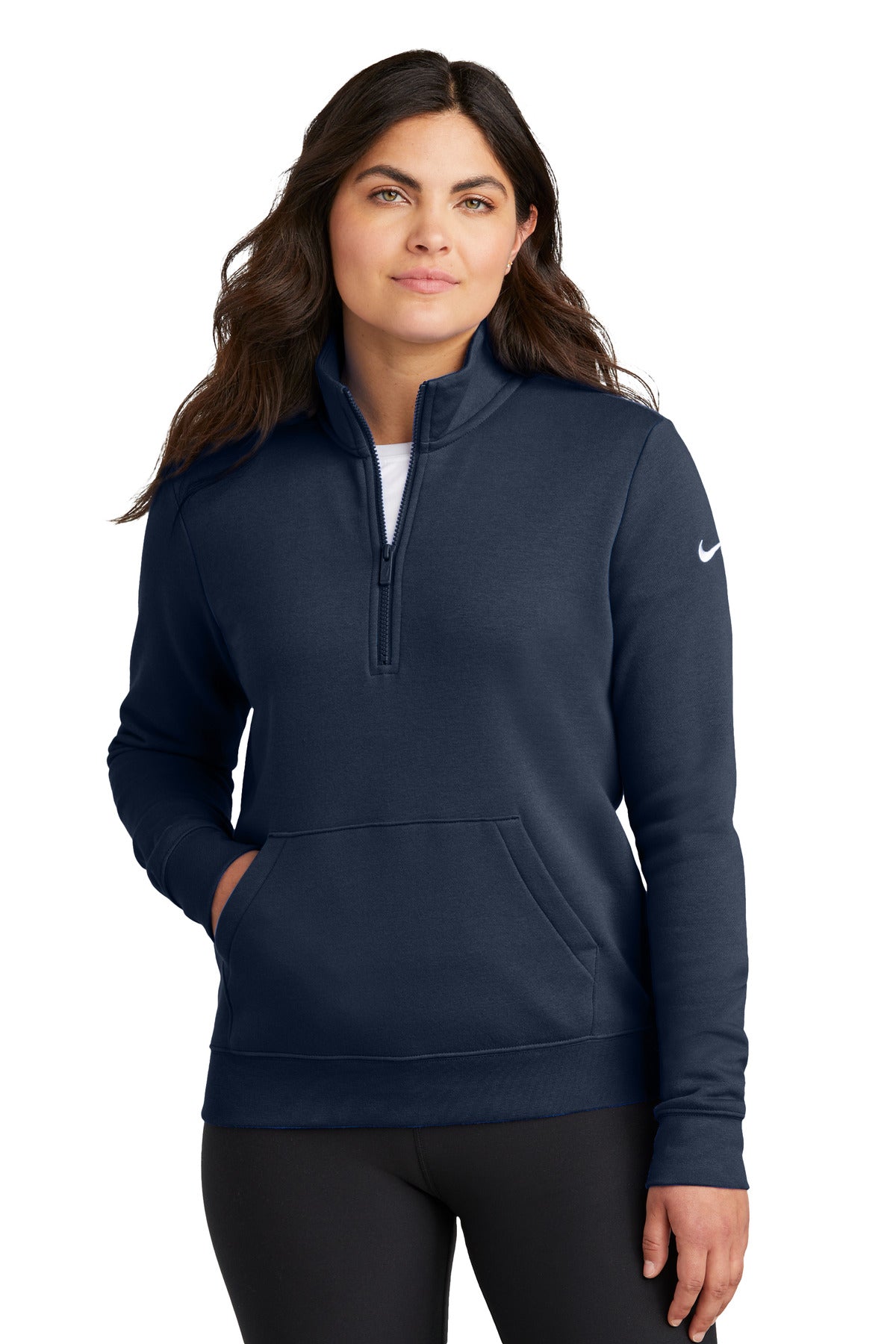 Nike Women's Club Fleece Sleeve Swoosh 1/2-Zip NKDX6720 - Midnight Navy