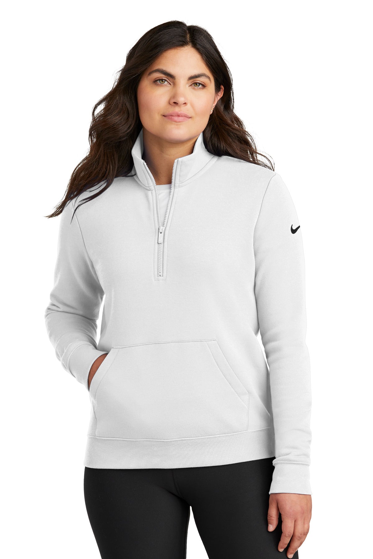 Nike Women's Club Fleece Sleeve Swoosh 1/2-Zip NKDX6720 - White