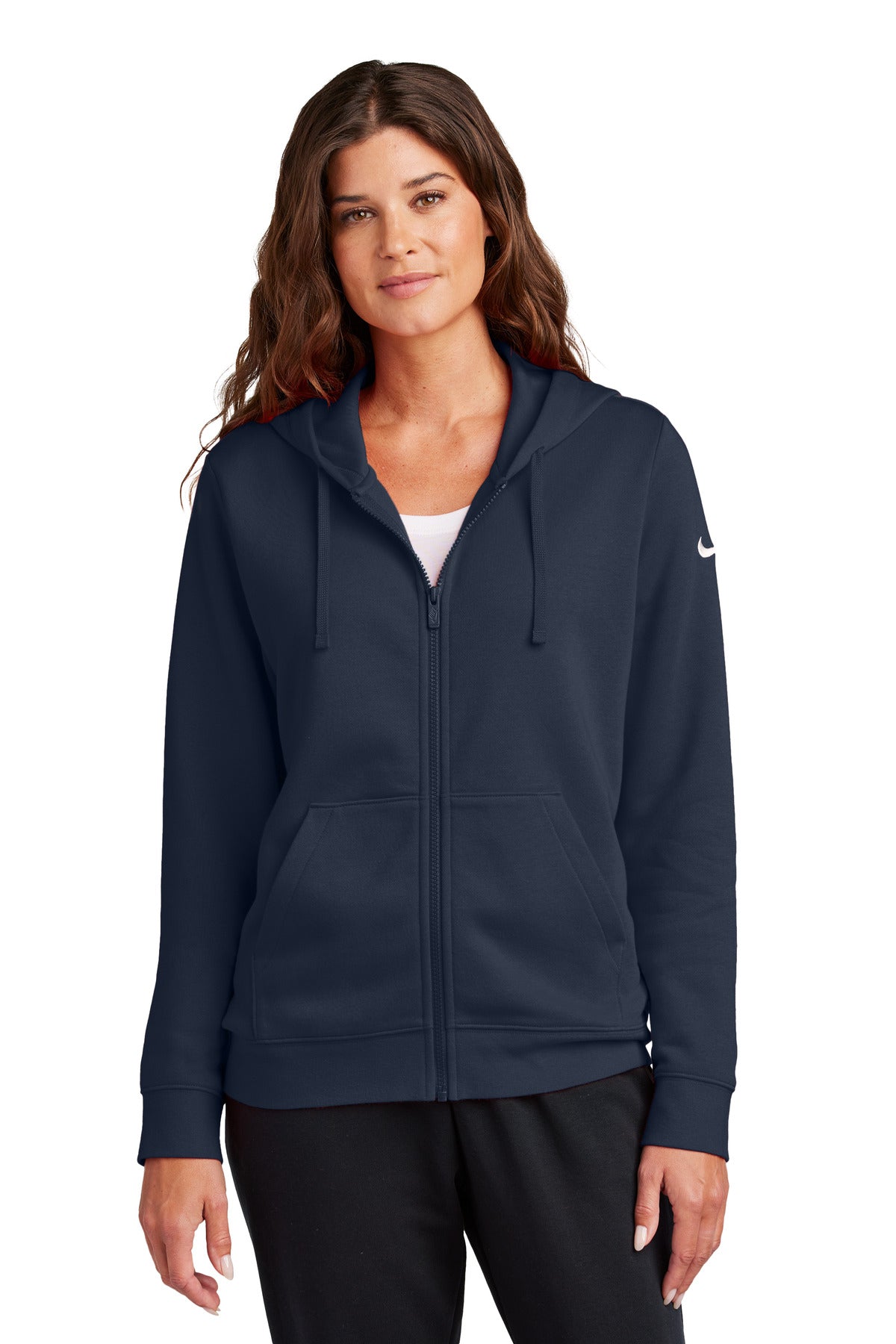 Nike Women's Club Fleece Sleeve Swoosh Full-Zip Hoodie NKFD9890 - Midnight Navy