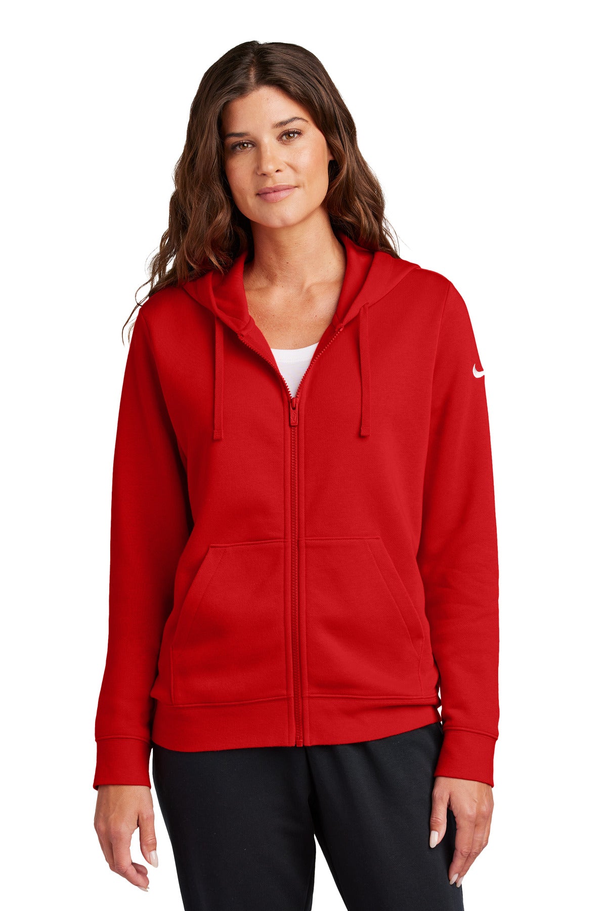 Nike Women's Club Fleece Sleeve Swoosh Full-Zip Hoodie NKFD9890 - University Red