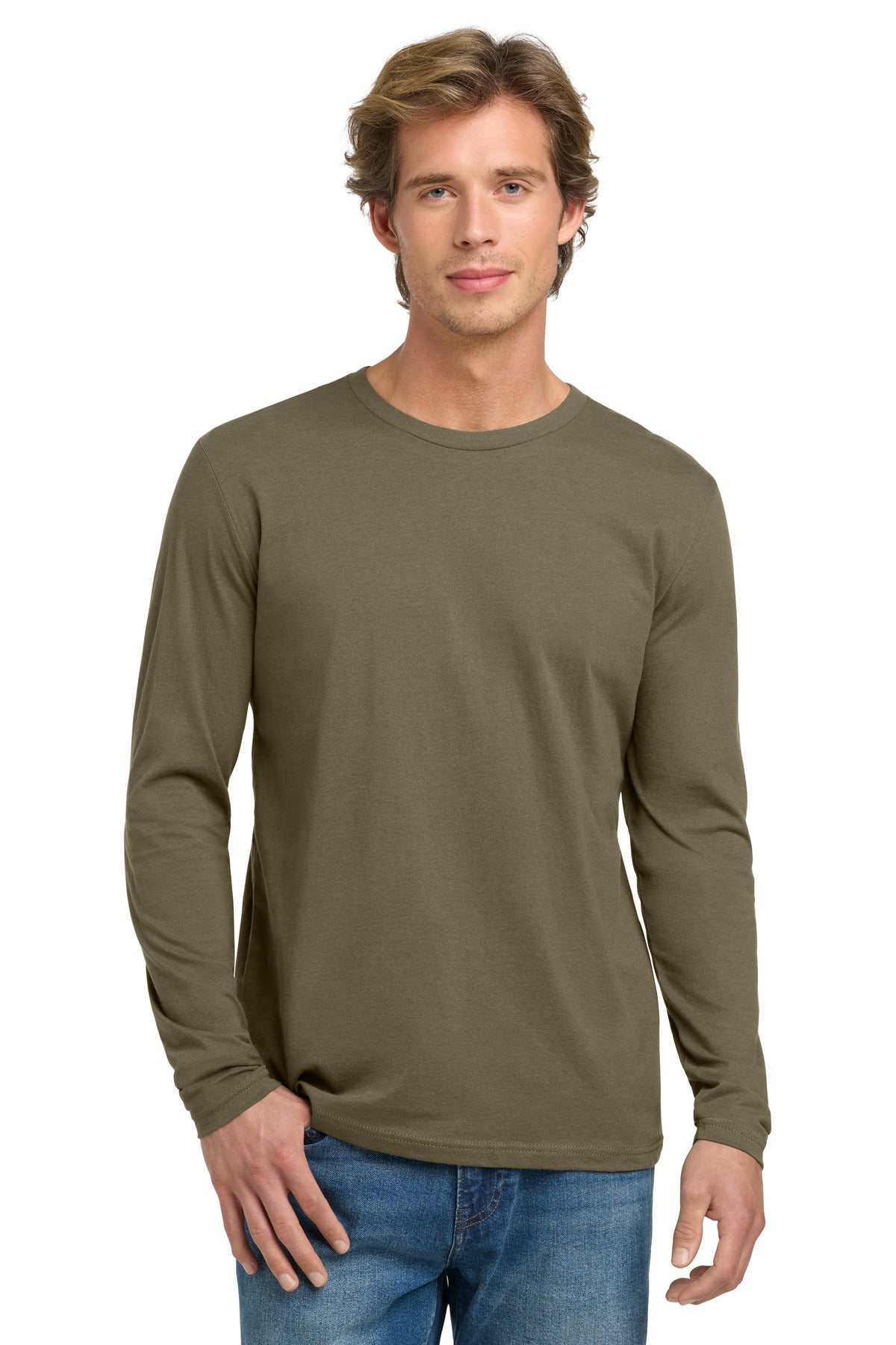 Next Level Apparel Cotton Long Sleeve Tee. NL3601 - Military Green
