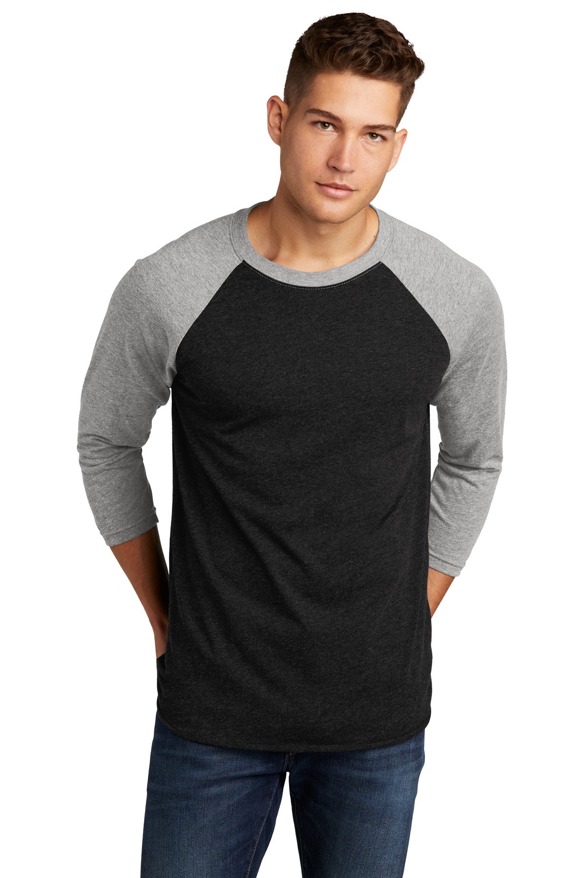 Next Level Apparel   Adult Tri-Blend 3/4-Sleeve Raglan Tee. NL6051 - Prem Hthr/ VTG Black