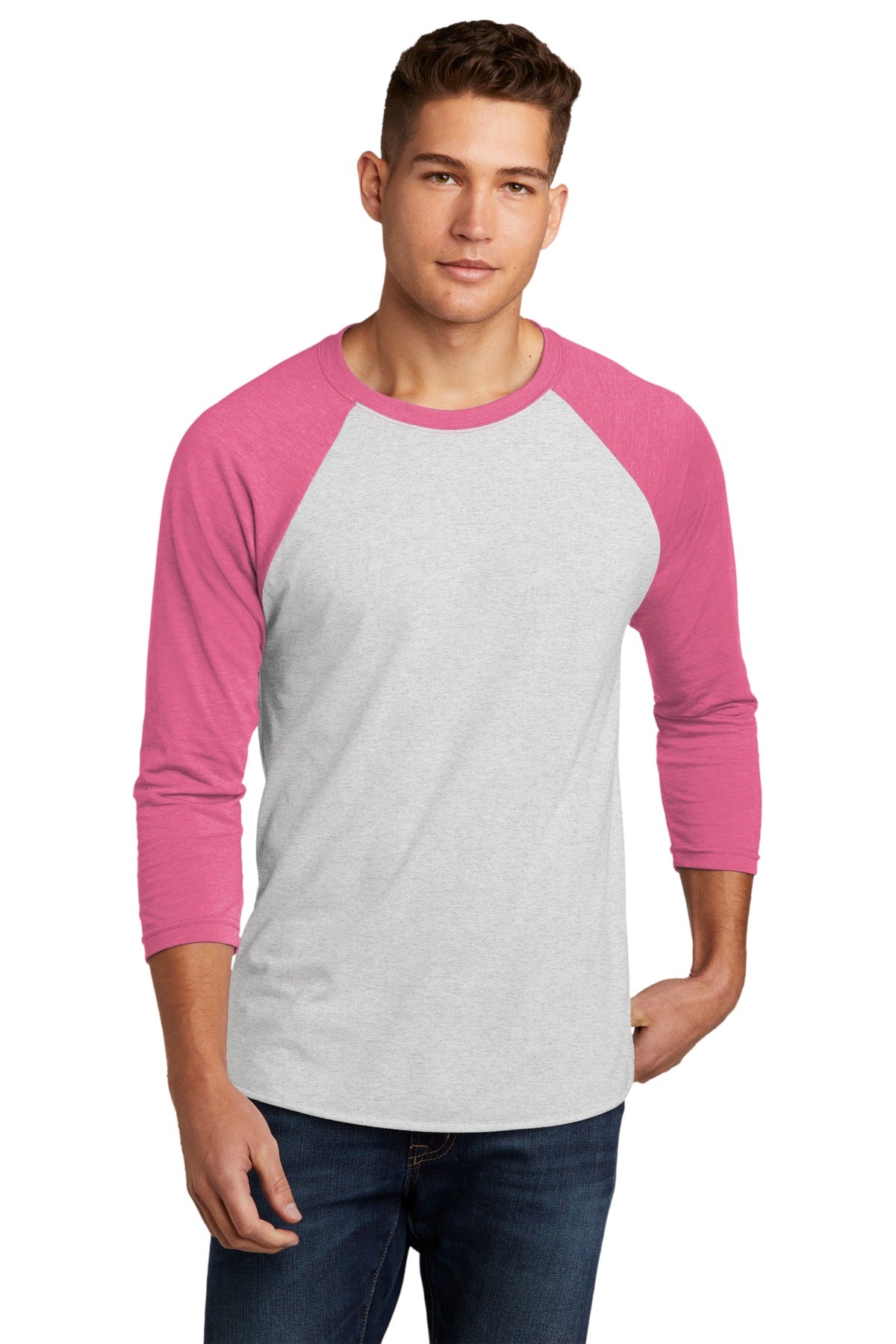 Next Level Apparel   Adult Tri-Blend 3/4-Sleeve Raglan Tee. NL6051 - VTG Pink/ Hthr White