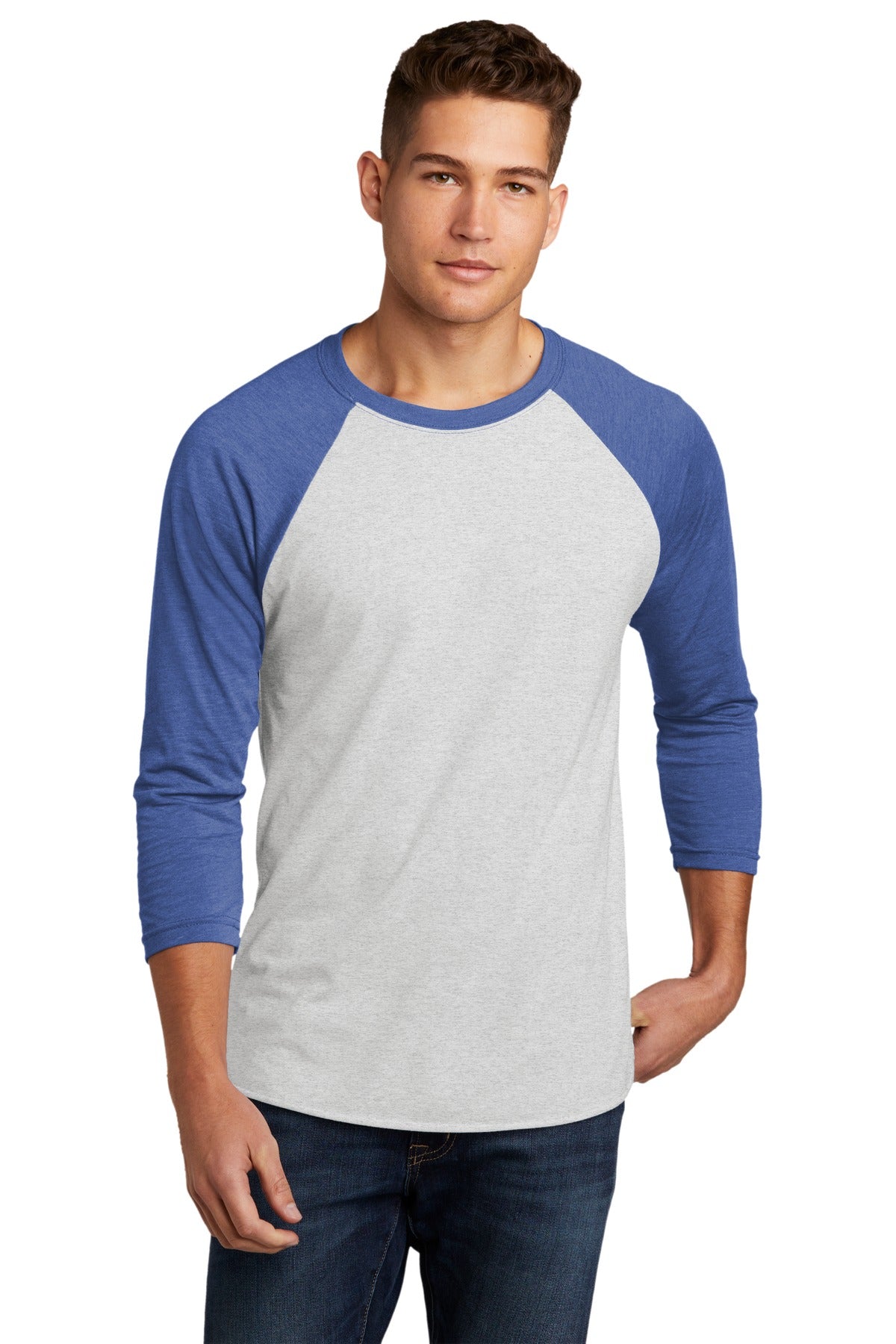 Next Level Apparel   Adult Tri-Blend 3/4-Sleeve Raglan Tee. NL6051 - VTG Royal/ Hthr White