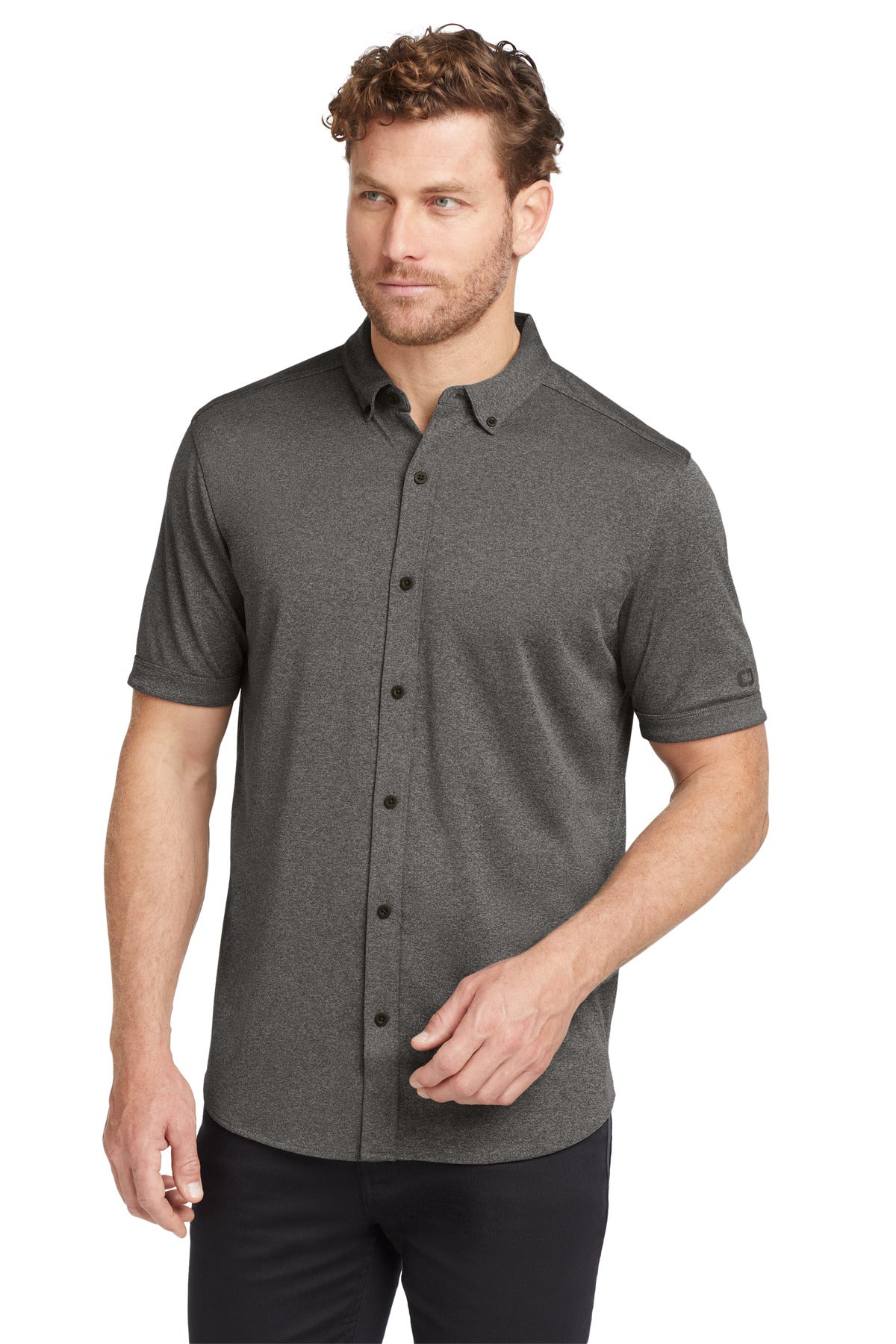 OGIO  Gravitate Full-Button Polo. OG141 - Dark Heather Grey