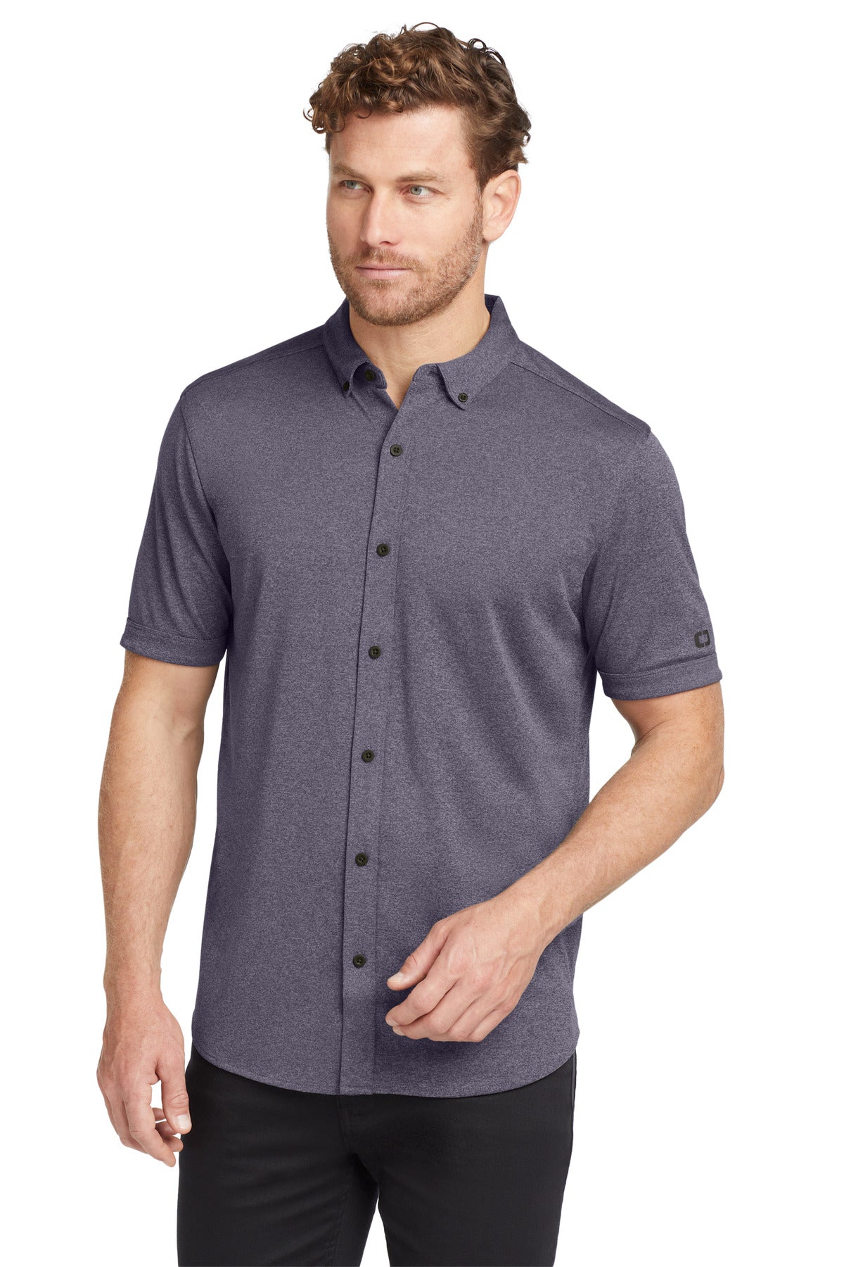 OGIO  Gravitate Full-Button Polo. OG141 - Navy Heather
